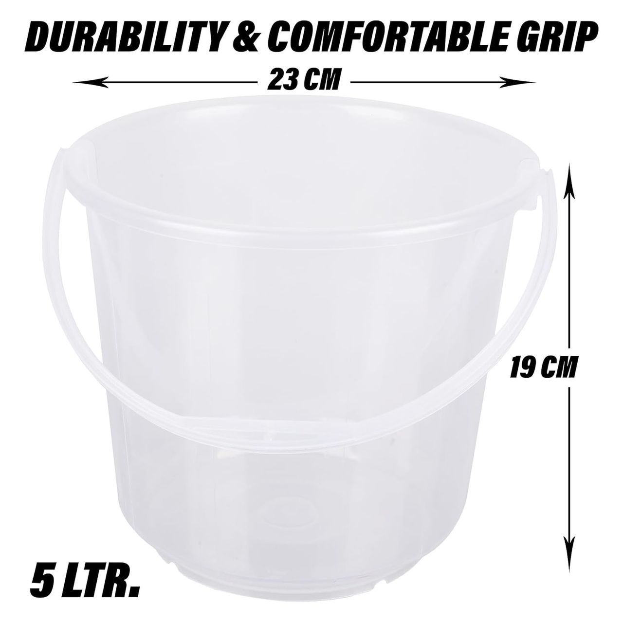 Heart Home Transparent Small Plastic Bucket - 5 L | For Mopping, Cleaning, Storage