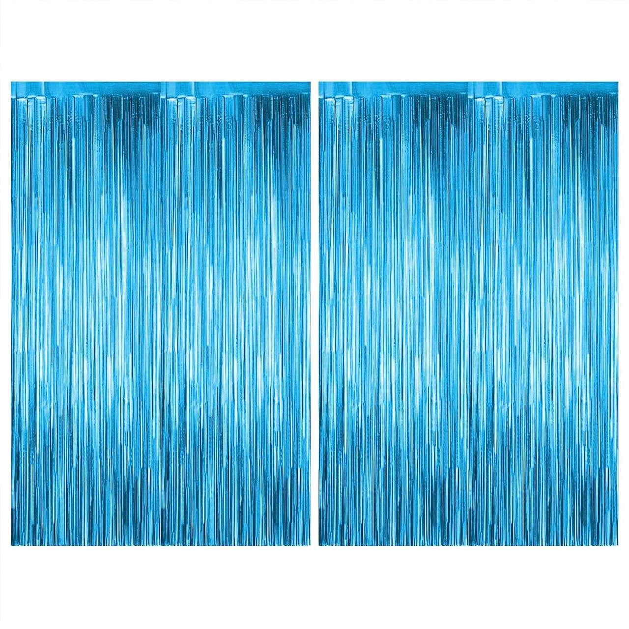 Just Party Pack Of 2 Fringe Curtains Super Shiny | 3x6 ft Birthday Party Decoration Kit,Light Blue