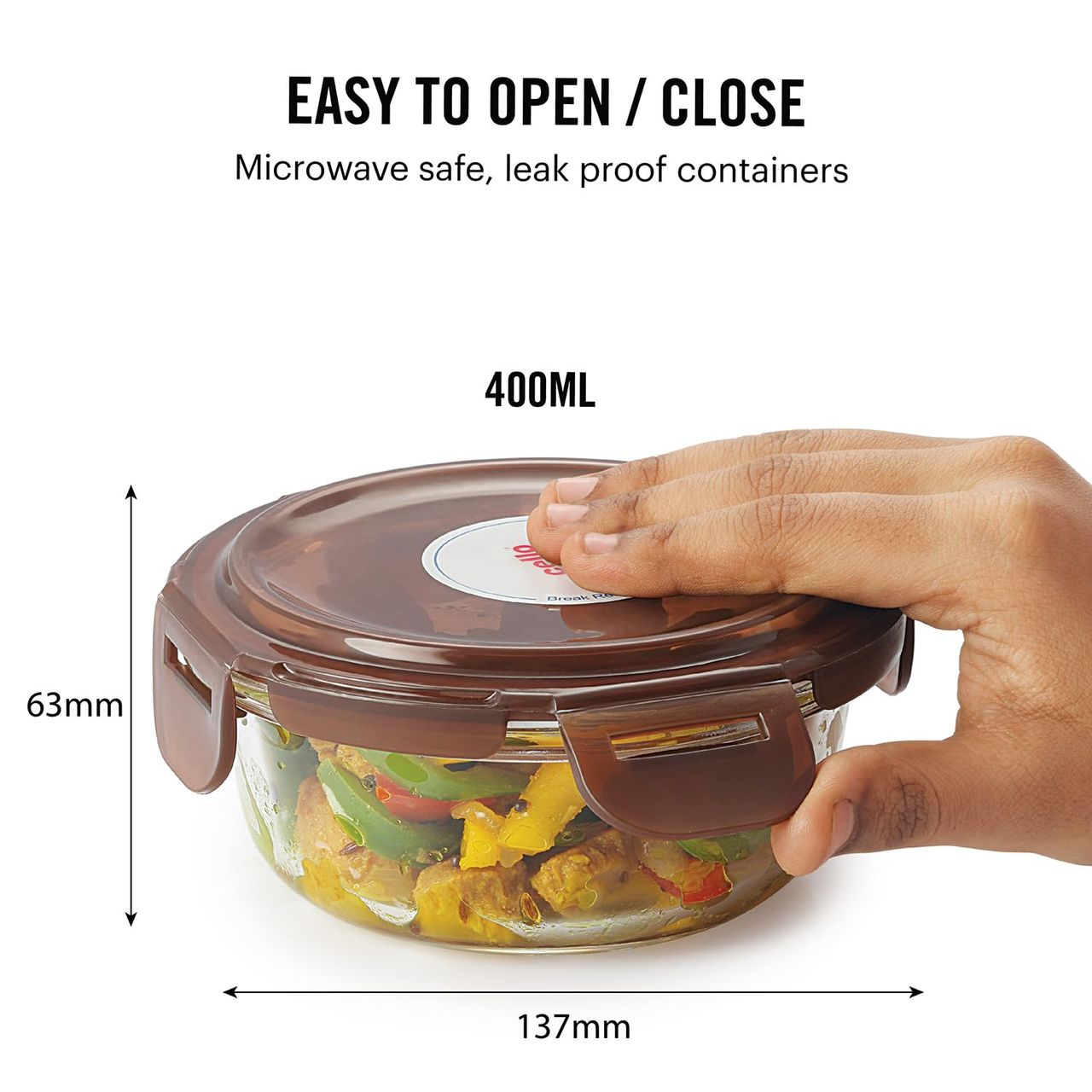 Cello Mf Glassy Seal O Fresh Glass Lunch Box Set Of 3 Round Containers, 400Ml Each With Jacket