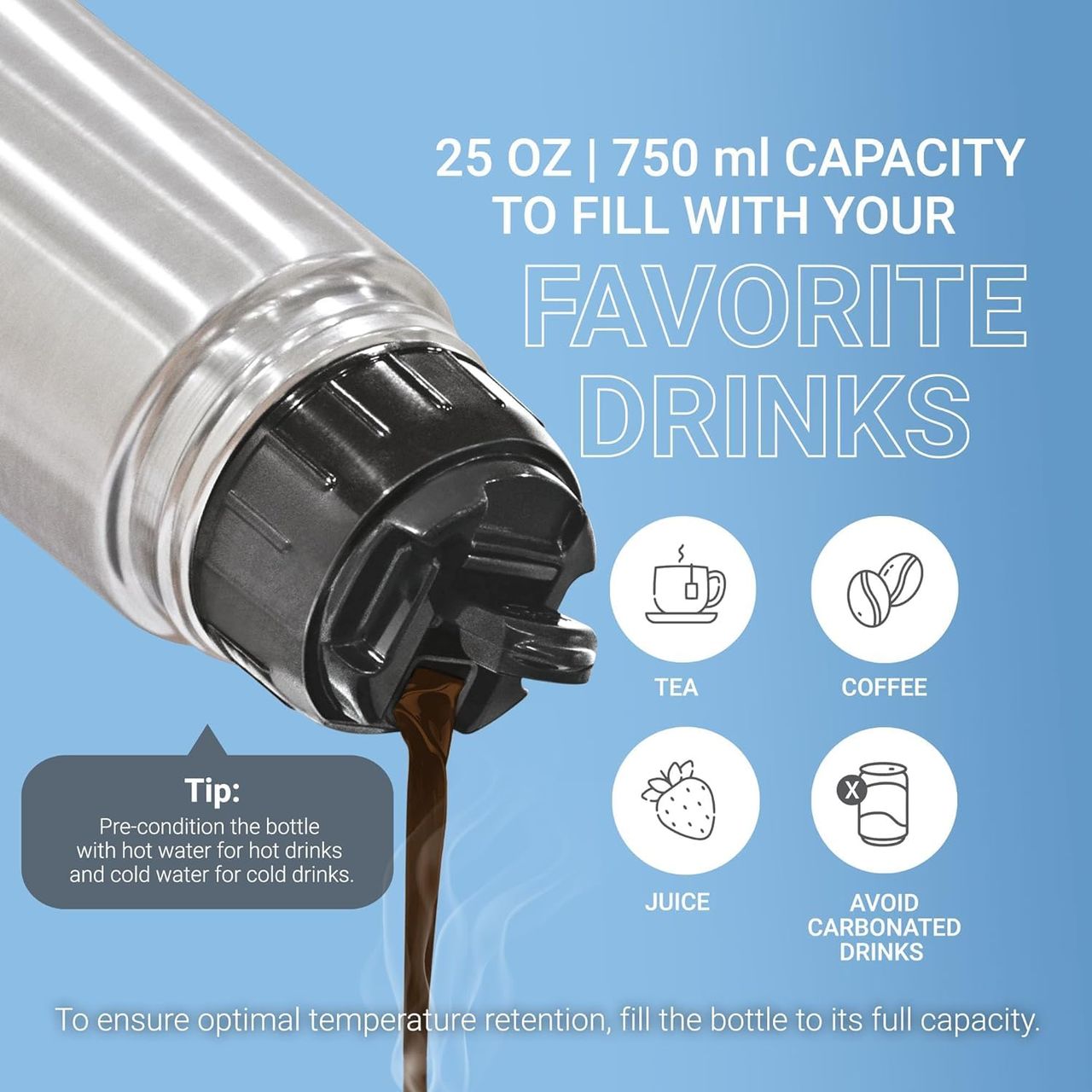 Milton Flip Lid Thermosteel Vacuum Insulated Flask With Jacket - 750 ml | 24 Hours Hot And Cold