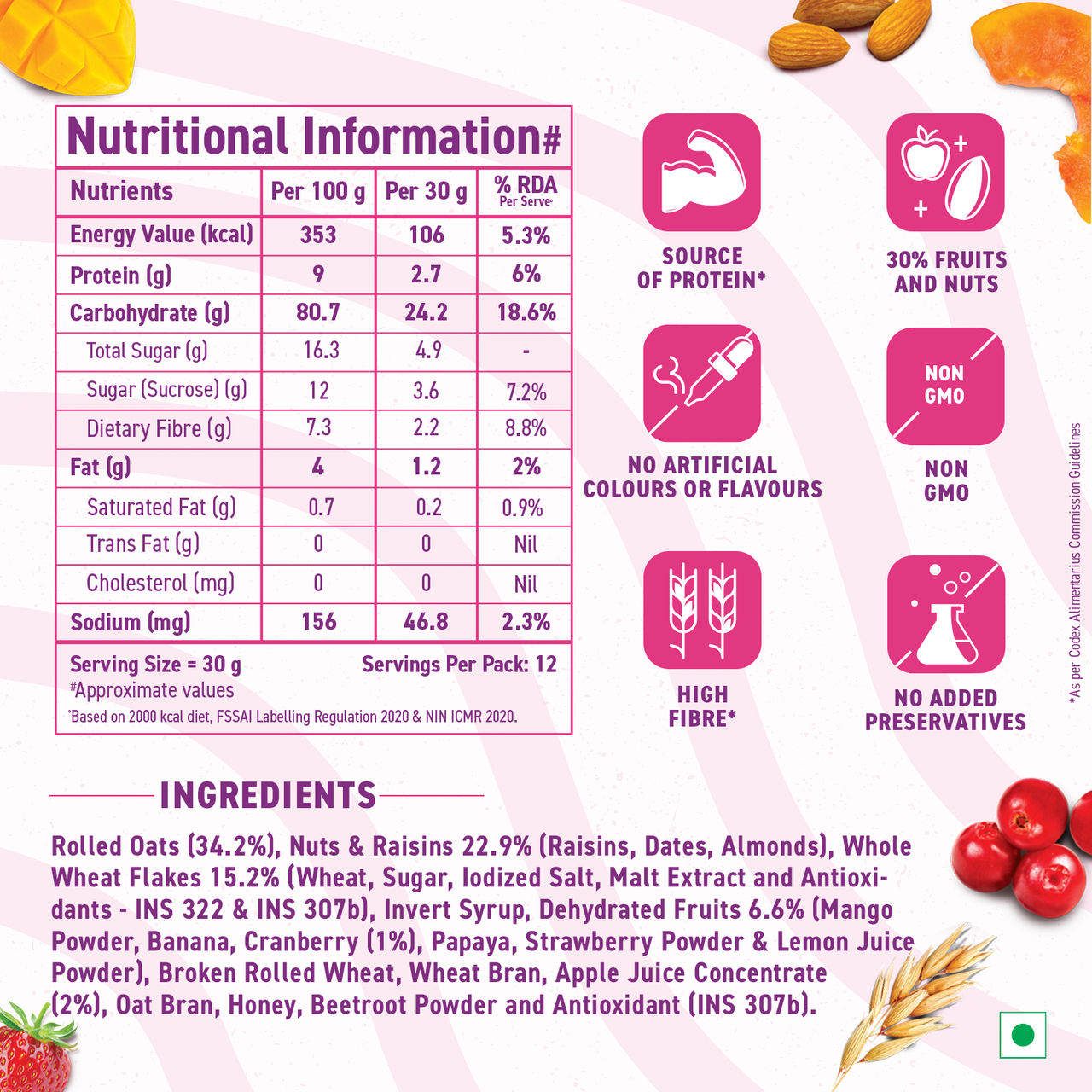 Bagrry's Crunchy Fruit & Nut Muesli 375 g Combo