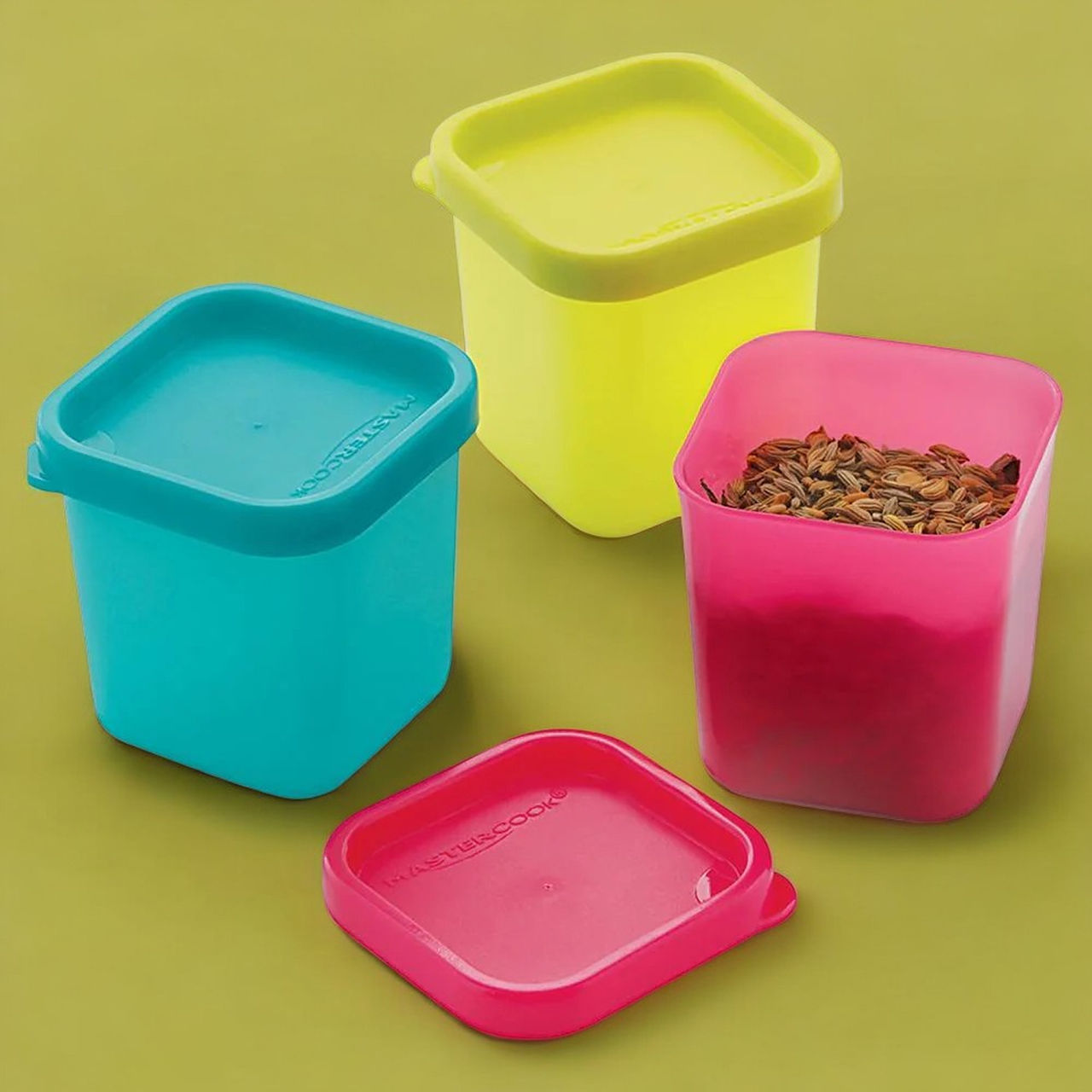 Mastercook Pp 221 Square 3 Pcs Set Multi Colour Containers 100 Ml Each