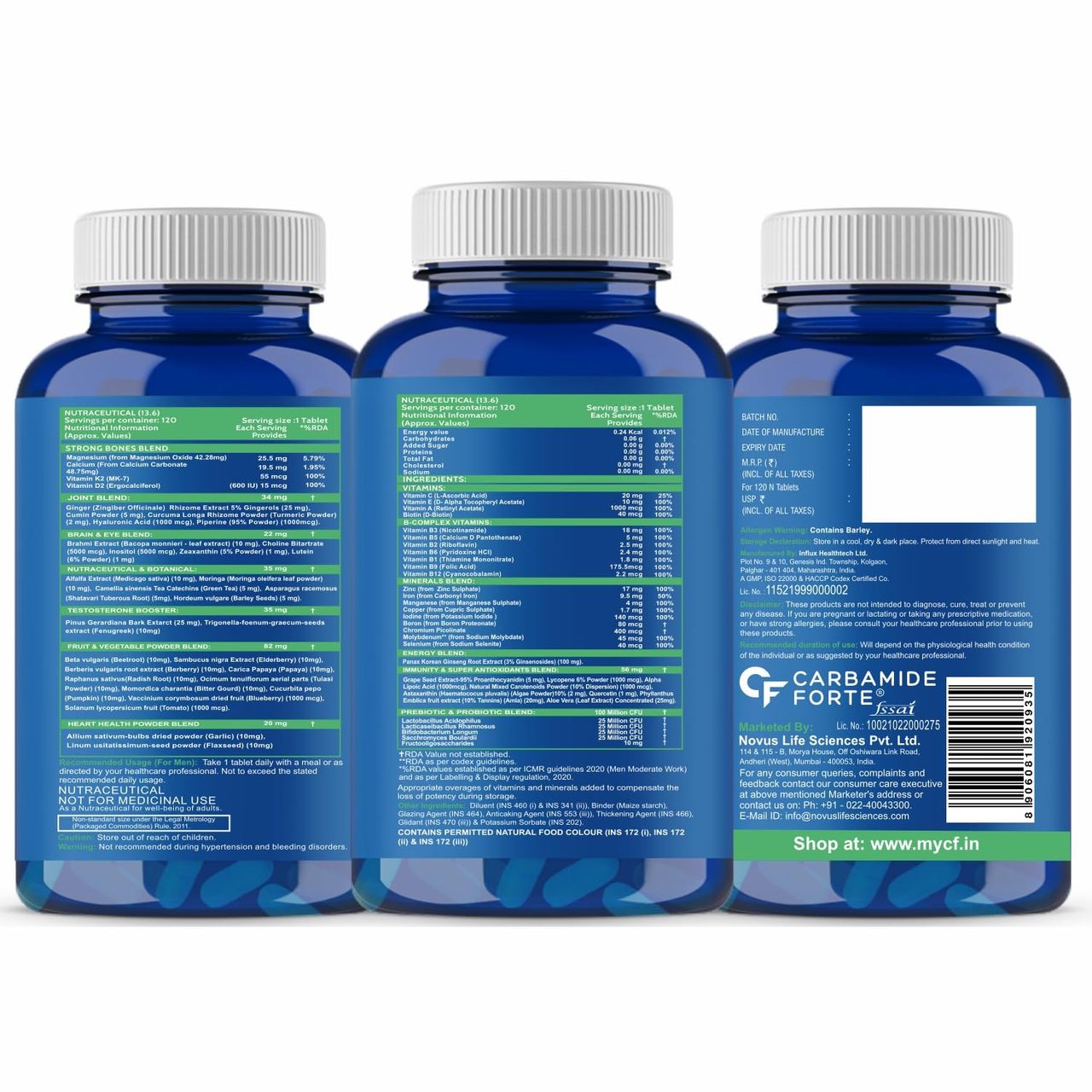Carbamide Forte Multivitamin for Men with 67 Ingredients for Immunity & Energy 120 Tablets