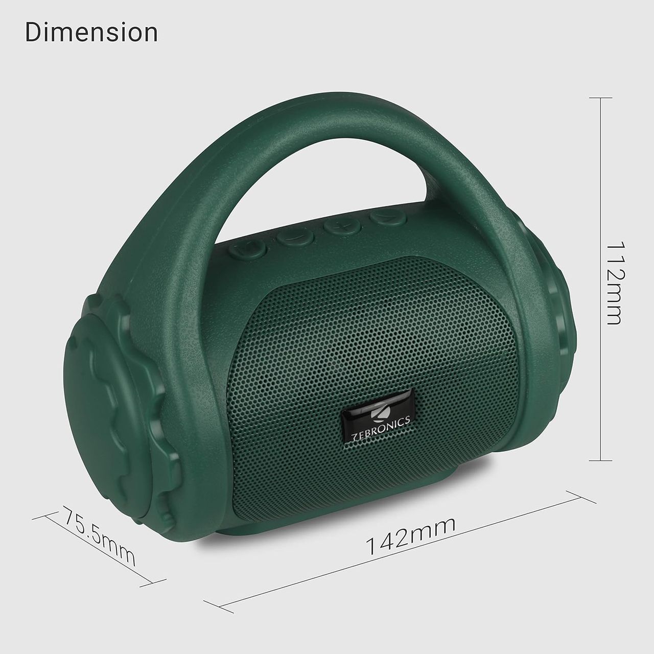 Zebronics County 3W BT Speaker with Carry Handle, USB, SD Card, AUX, FM & Call Function (Green)