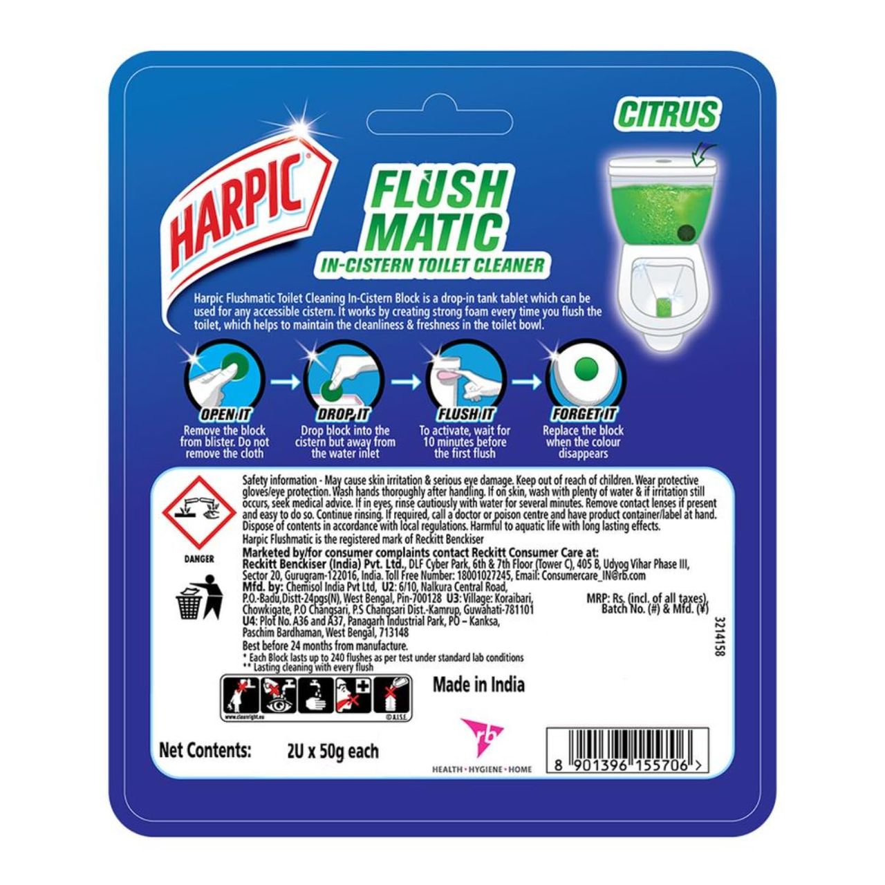 Harpic Flushmatic Toilet Cleaner Blocks - Citrus 100 g Combo