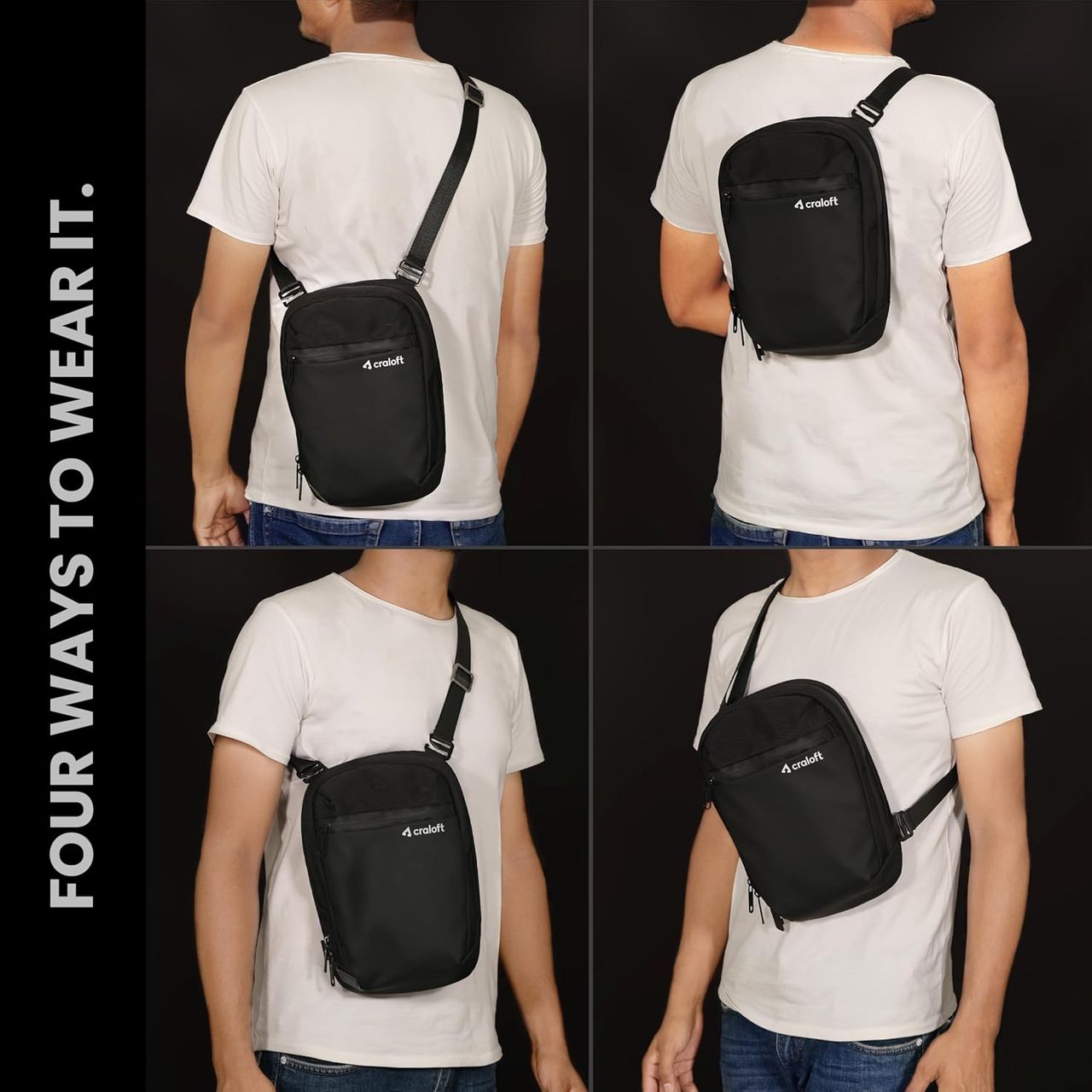 Craloft Side Sling Bag for Men and Women, Medium Crossbody Travel Chest Bags with USB Port (S7)