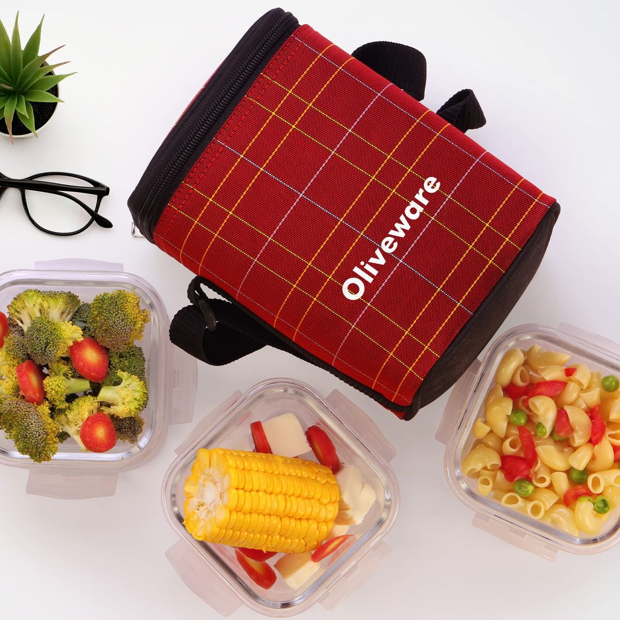 Oliveware Spyker Glassware Square Lunchbox - Red
