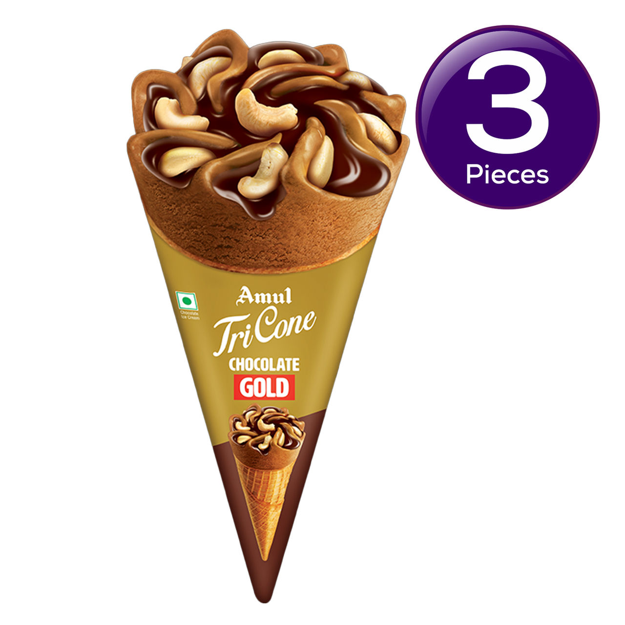 Amul Gold TriCone Chocolate Ice Cream Cone 120 ml Combo