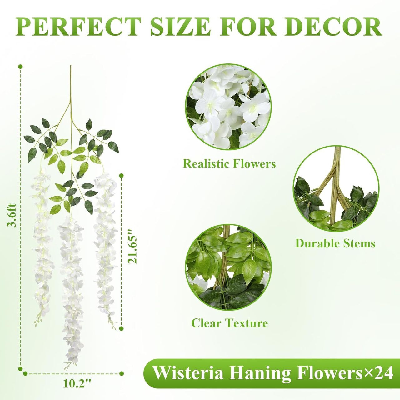 Well Art Gallery Artificial Wisteria Hanging Flowers Vines String Decorations (Pack Of 4,White)