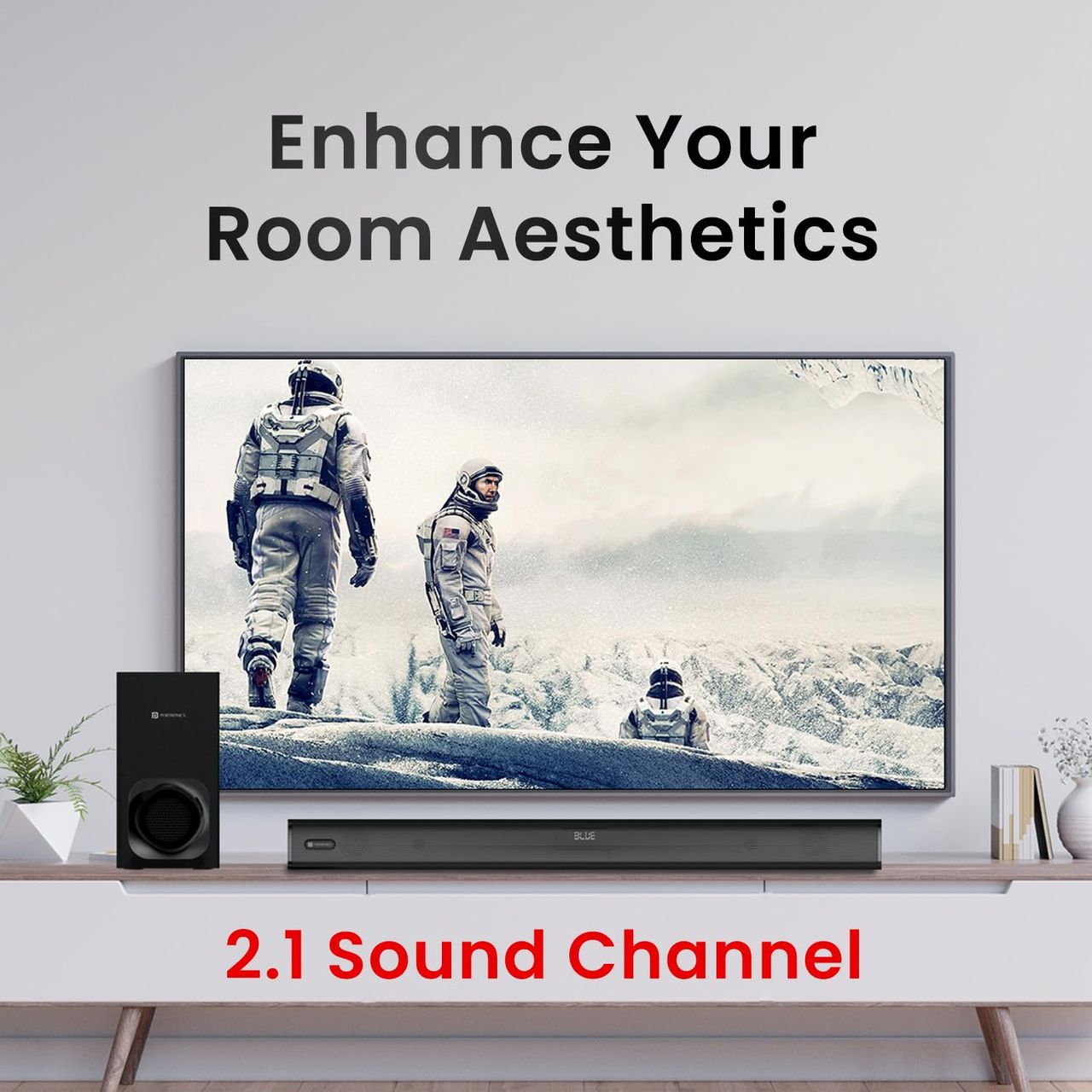 Portronics Pure Sound 105 | 200W Bluetooth Soundbar with Wired Subwoofer for Deep Bass(Black)