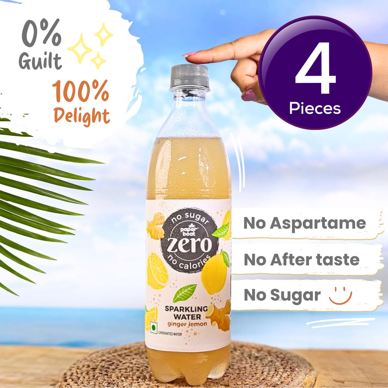 Paper Boat Zero Sugar Ginger Lemon Sparkling Water | Sugar Free Ginger Ale Drink 600 ml Combo
