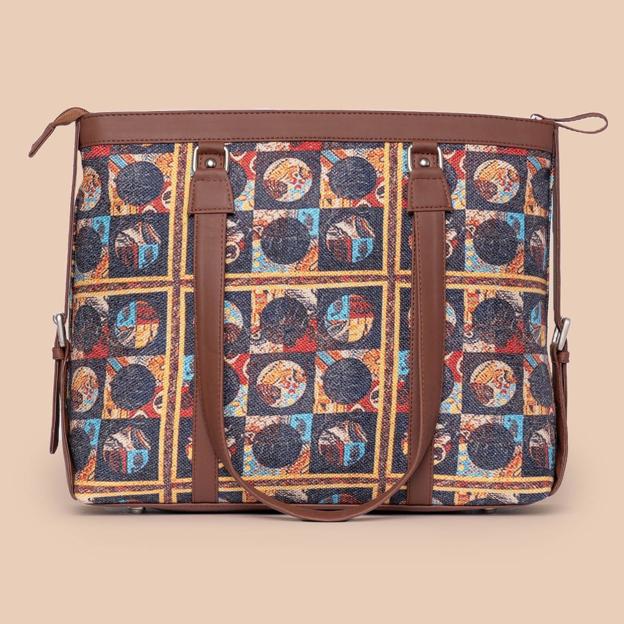 Zouk Women's Abstract Vegan Leather 13.8 L Double Strap Women's Office Bag | Multicolour - One Size