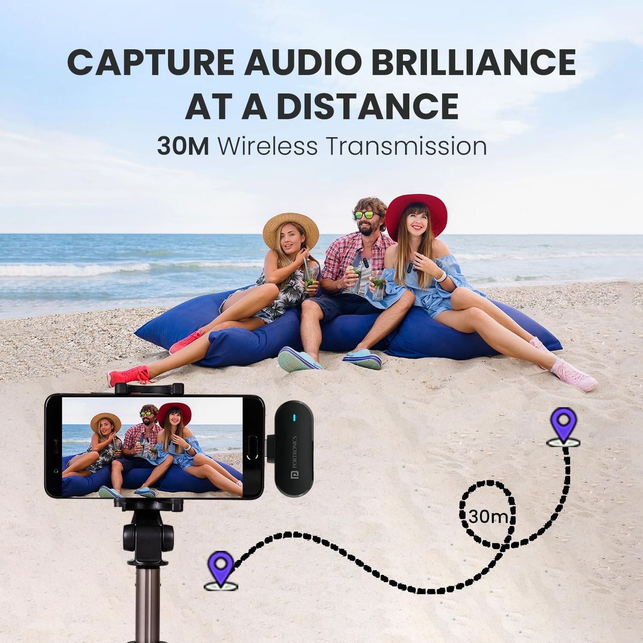 Portronics Vlogmate 2 Dual Microphone with Charging Case, Type C & 8 Pin Receiver(Black)