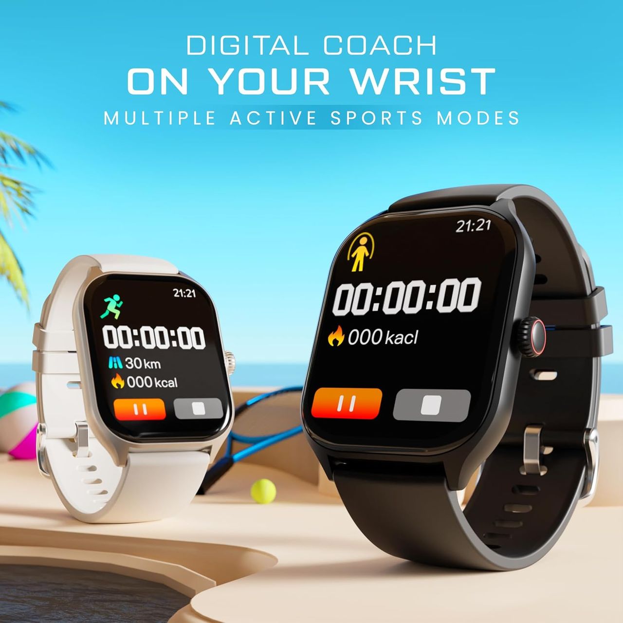 Hammer Polar 2.01 Inch Ips Aod Smart Watch Dual Mode Voice Assistant Rotating Crown Calling Black