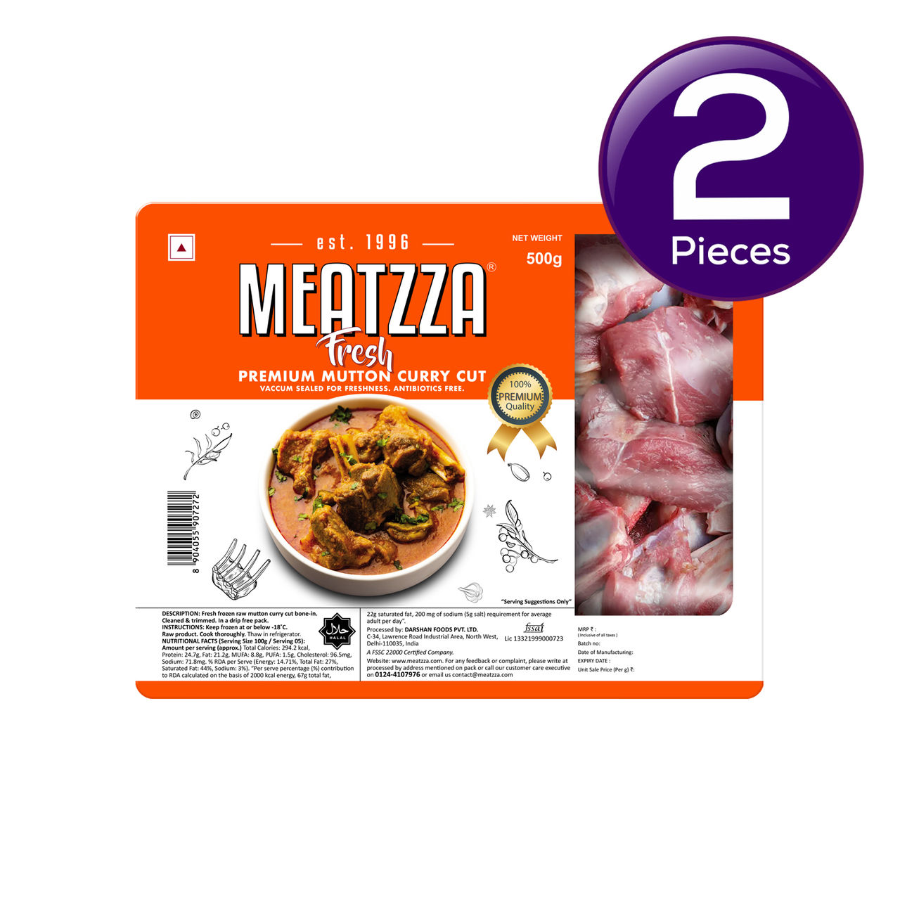 Meatzza Fresh -Mutton Curry Cut 500 g Combo