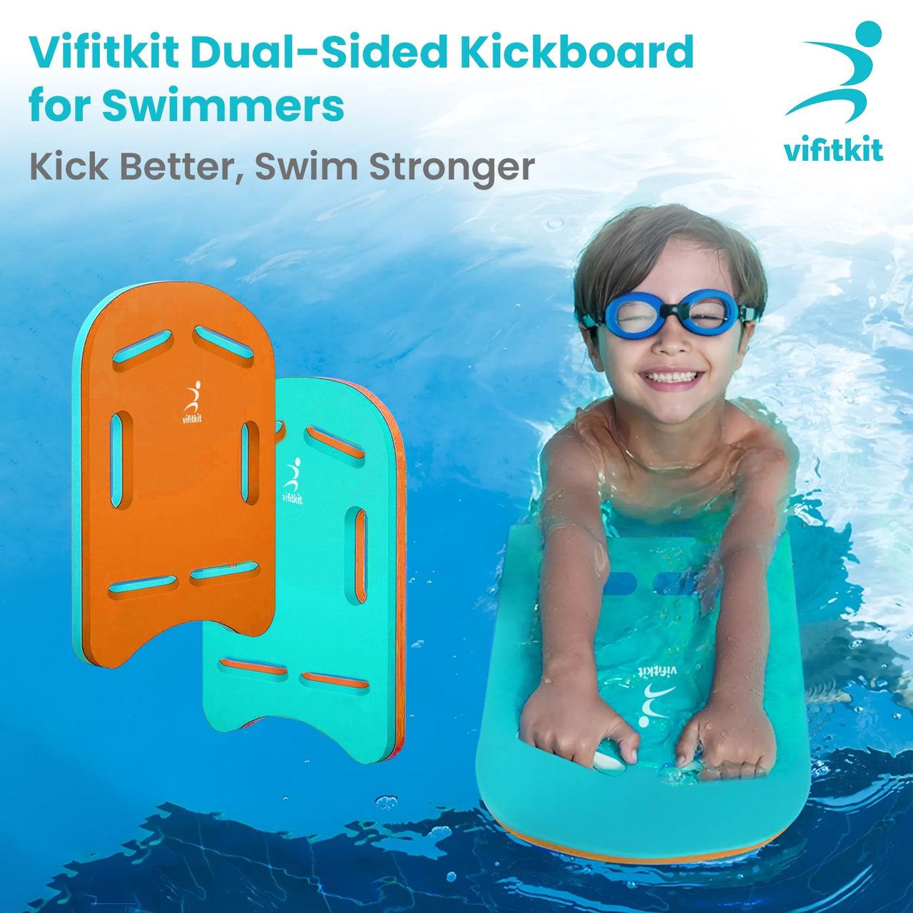 VFK by Xtrim Swimming KickBoard, Float Pad with All Holding Angles - Turquoise & Orange