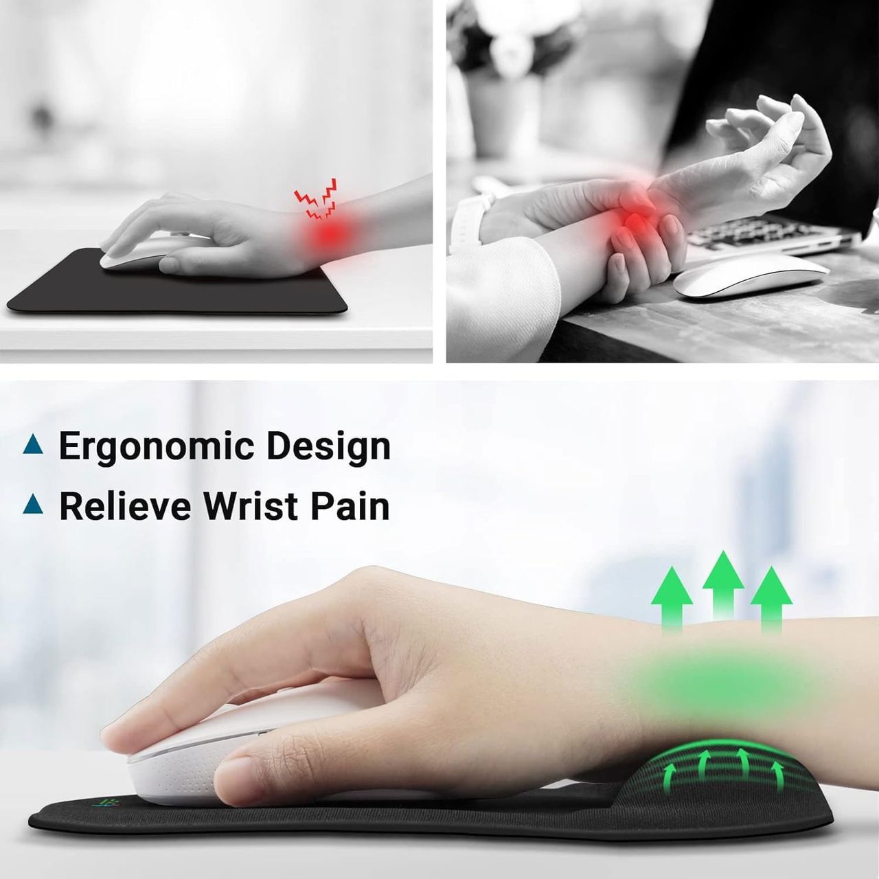 Striff Gel_Wrist_Support Mouse Pad With, Gaming Mouse Pad With Lycra Cloth Nonslip (Black)