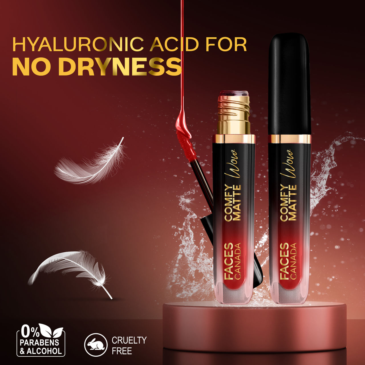 Faces Canada Comfy Matte Wow Liquid Lipstick - Ruby Rouge 03, One Swipe Application