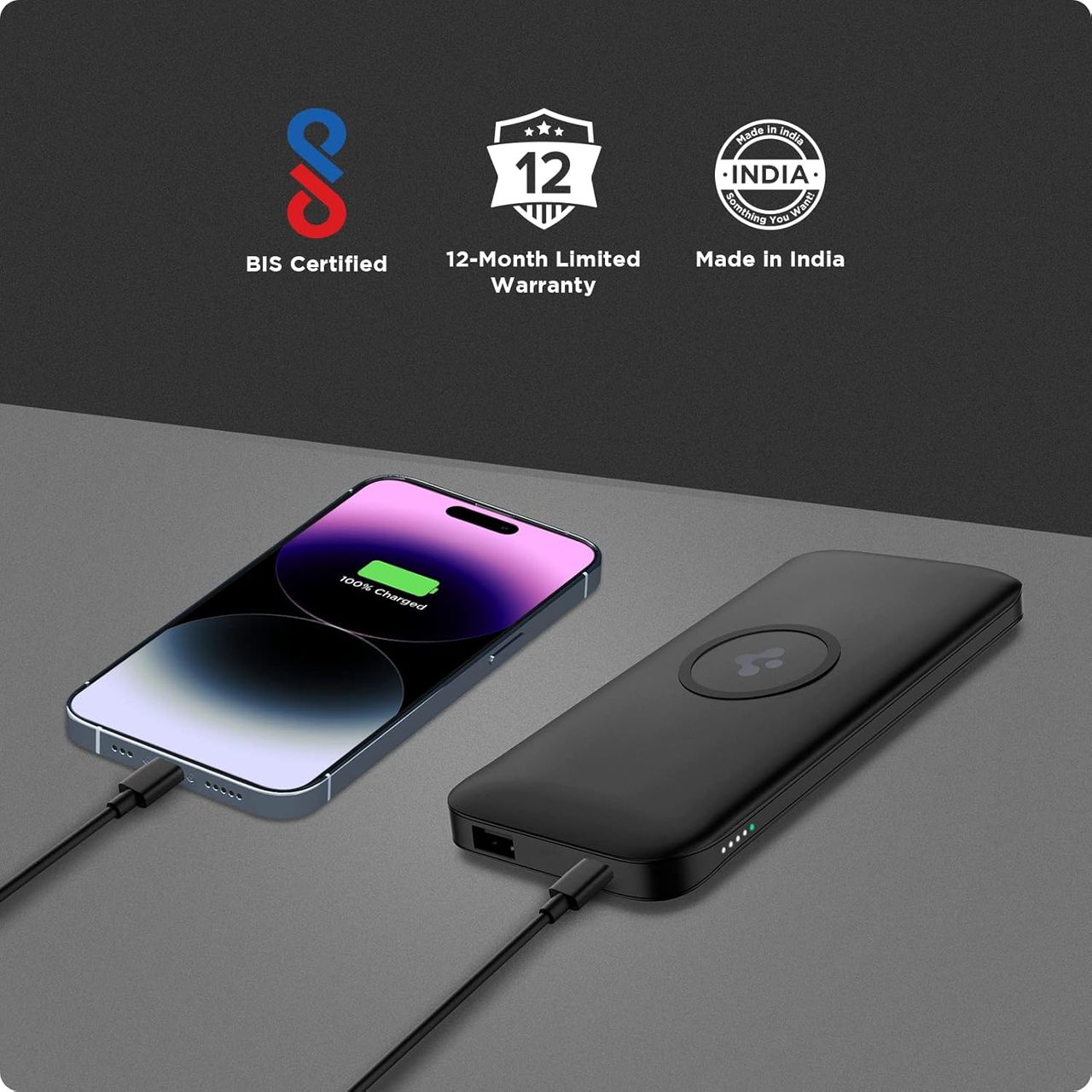 Spigen 2in1 10000 mAh Wireless Charging Power Bank , USB-A|USB-C 20W Fast Charging, w C-to-C cable