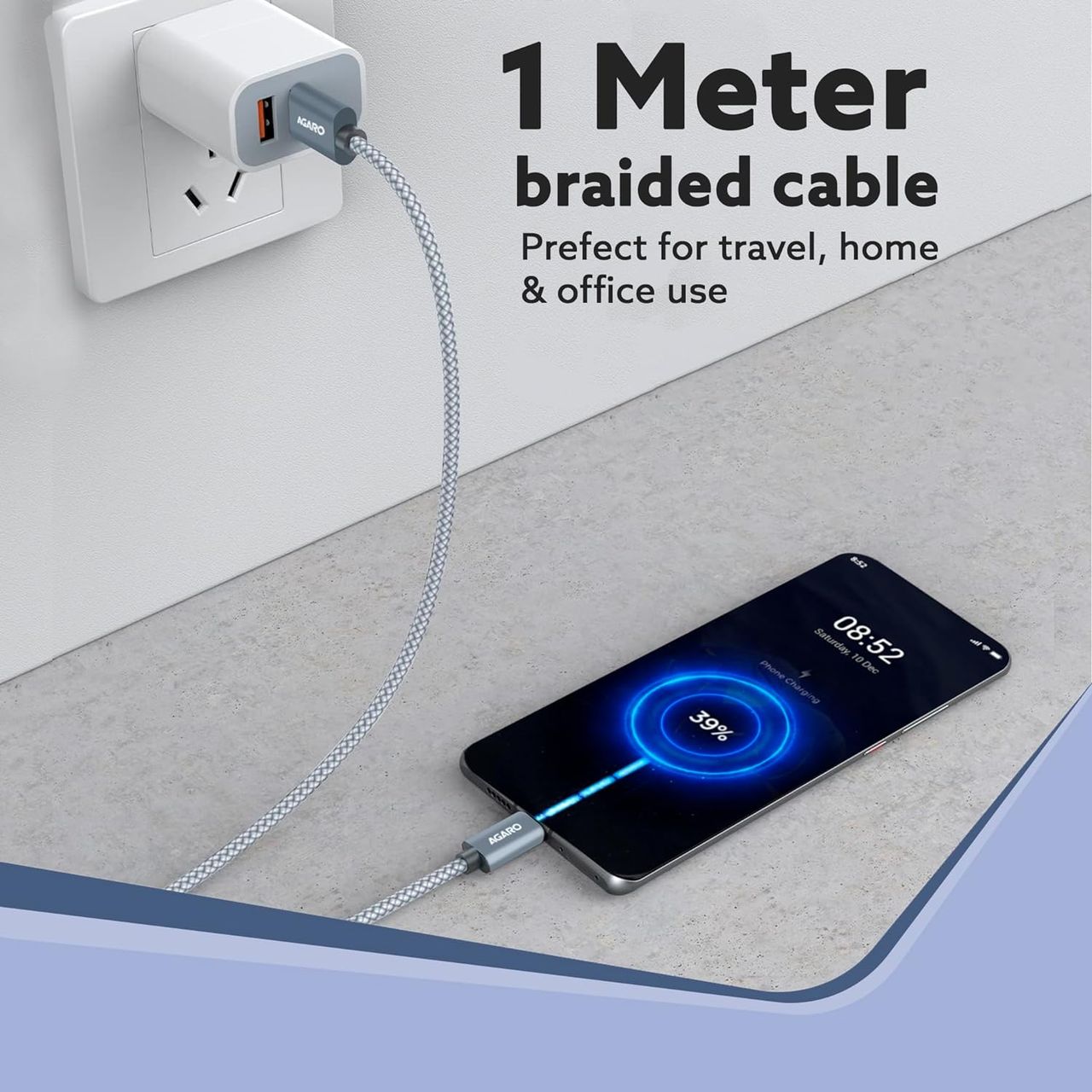 Agaro Usb-A To Type C Cable Fast Charging Cable 3A 1M 480 Mbps Data Transmission