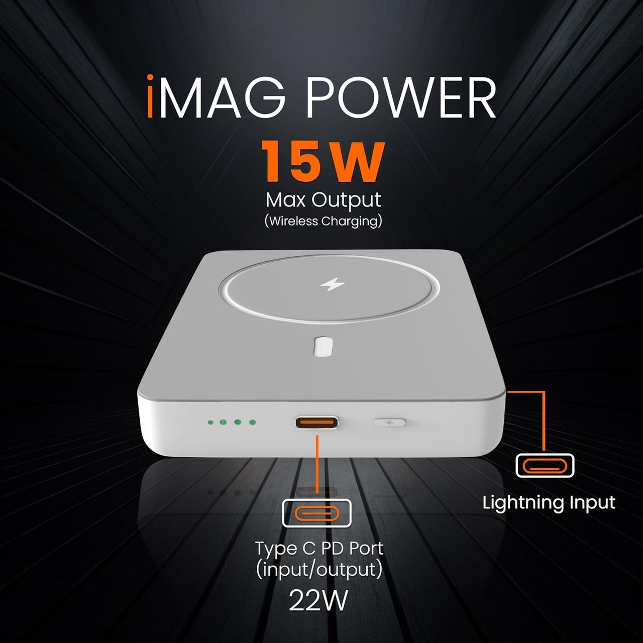 Gizmore Pd10Kp5 10000Mah 22W Wireless Imag Power With Type-C Charging Cable (White)