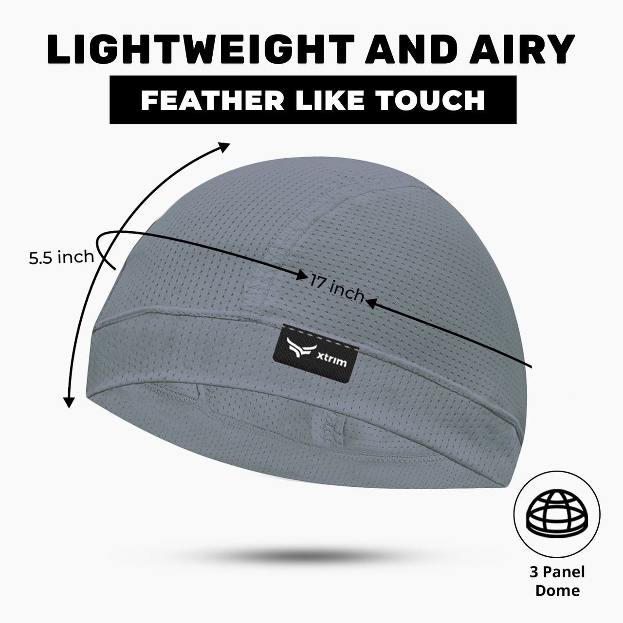 Xtrim Skull Cap for Bikers/Cyclists, Inner Helmet Liner, Sweat Cooling | Grey | One Size Fits All