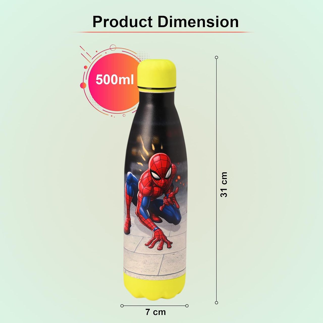 Kuber Industries Marvel Spiderman 500 ml Insulated Sipper Water Bottle with 2 Lids & Straw | Red