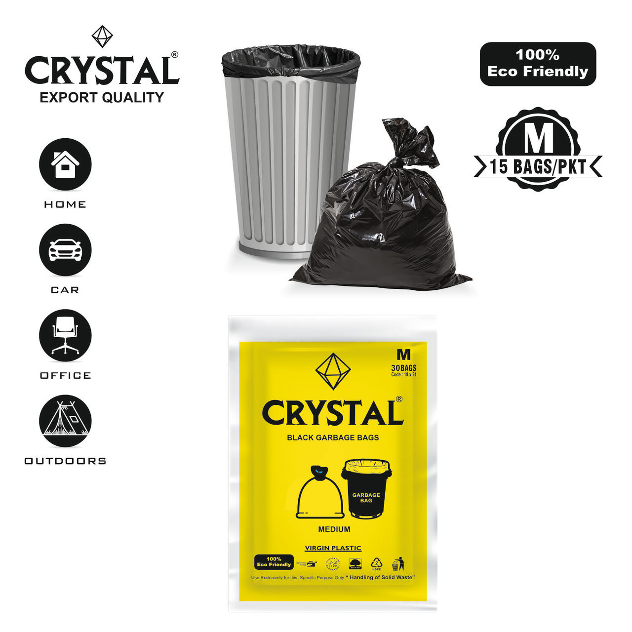 Crystal Medium Black Garbage Bag Pouch 19X21