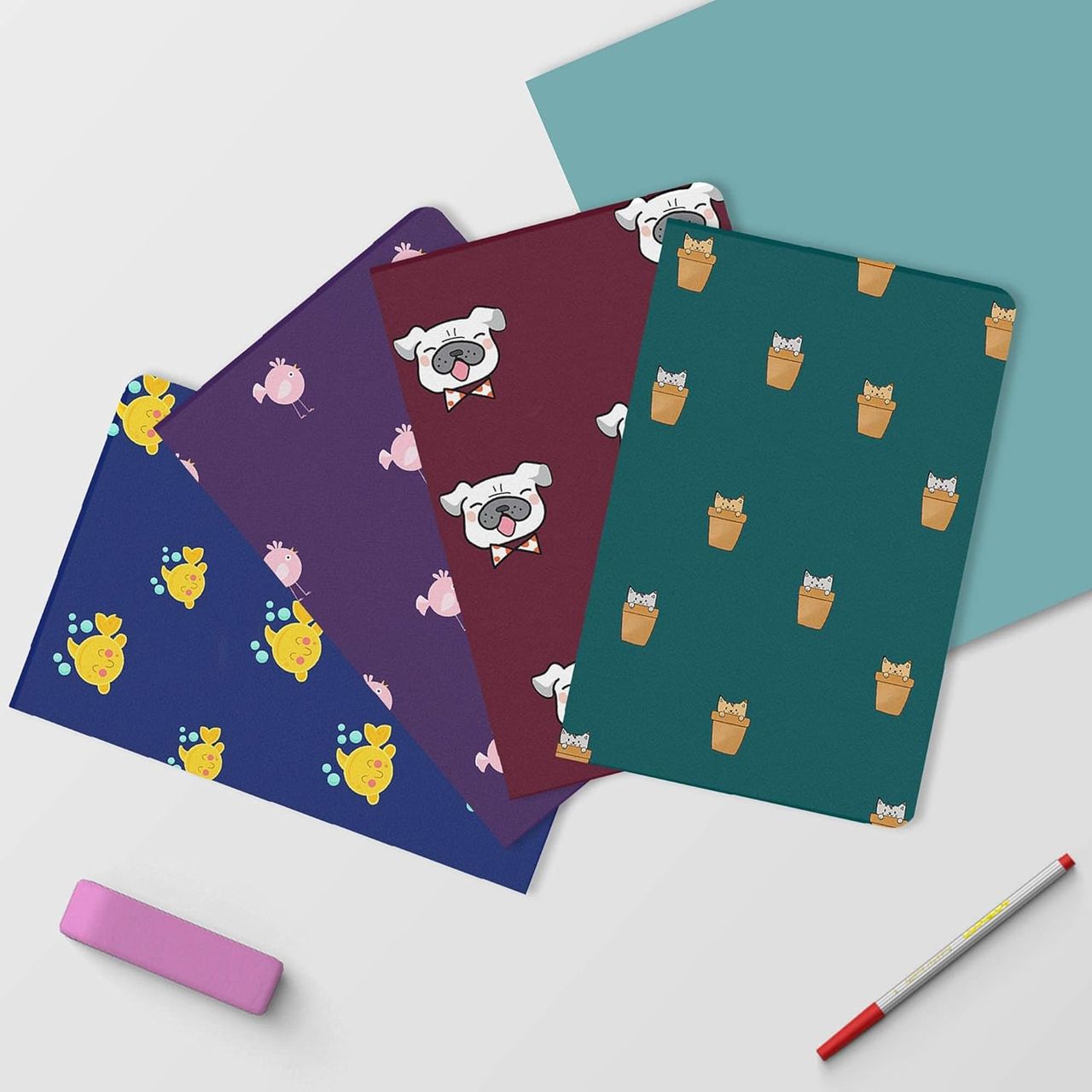 Papboo A5 Unruled Set Of 4 Notebooks,80 Gsm Paper 60*4=240 Pages - Animal