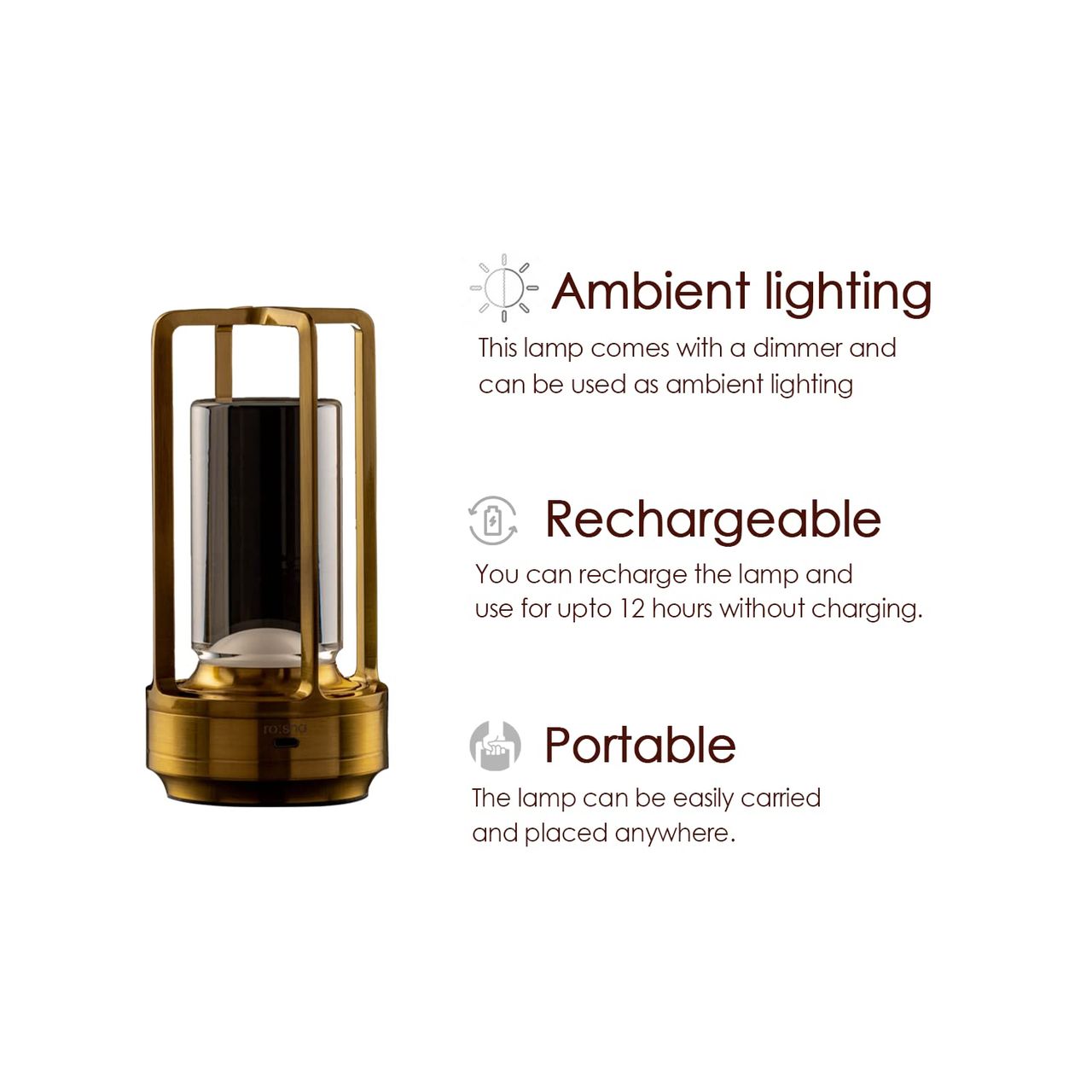 Rosha Lumos Wireless Table Lamp - Gold