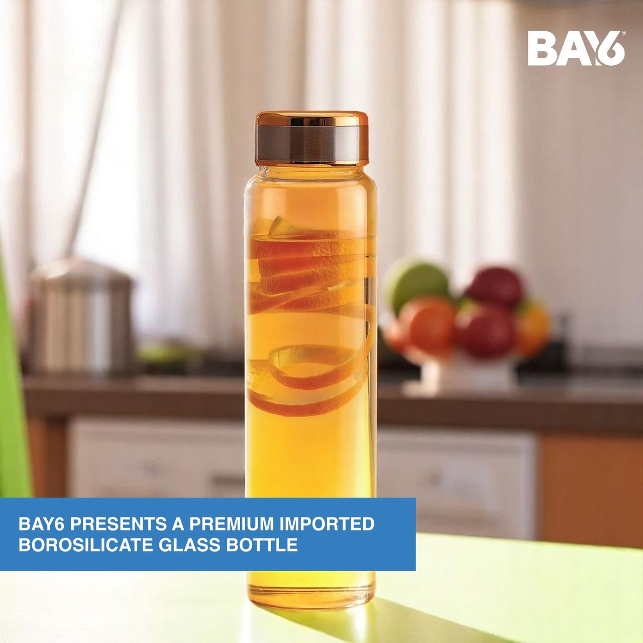 BAY6 Premium Imported Borosilicate Glass Bottle -600 ml