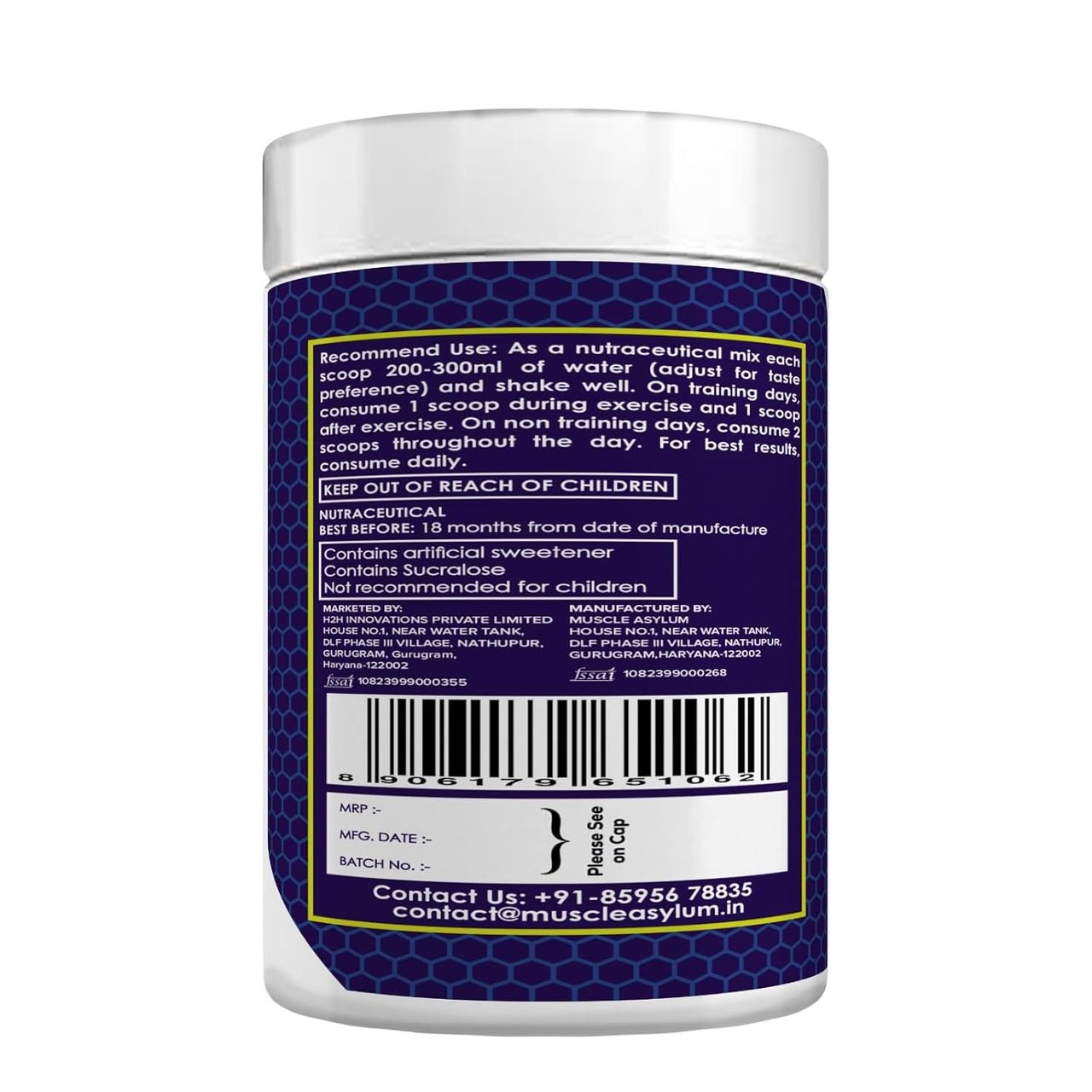 Muscle Asylum Bcaa - With Brain Boosters -100% Micronized Vegan, Recovery, Memory, Blue Razz