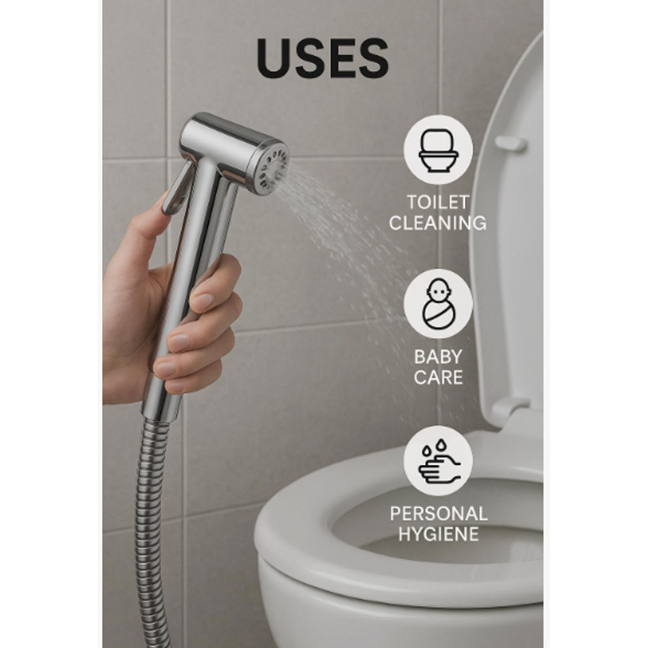 Agmeco ABS Health Faucet Conti with 1 mtr. SS-CP Tube and ABS Chrome Plated Wall Mounting Bracket