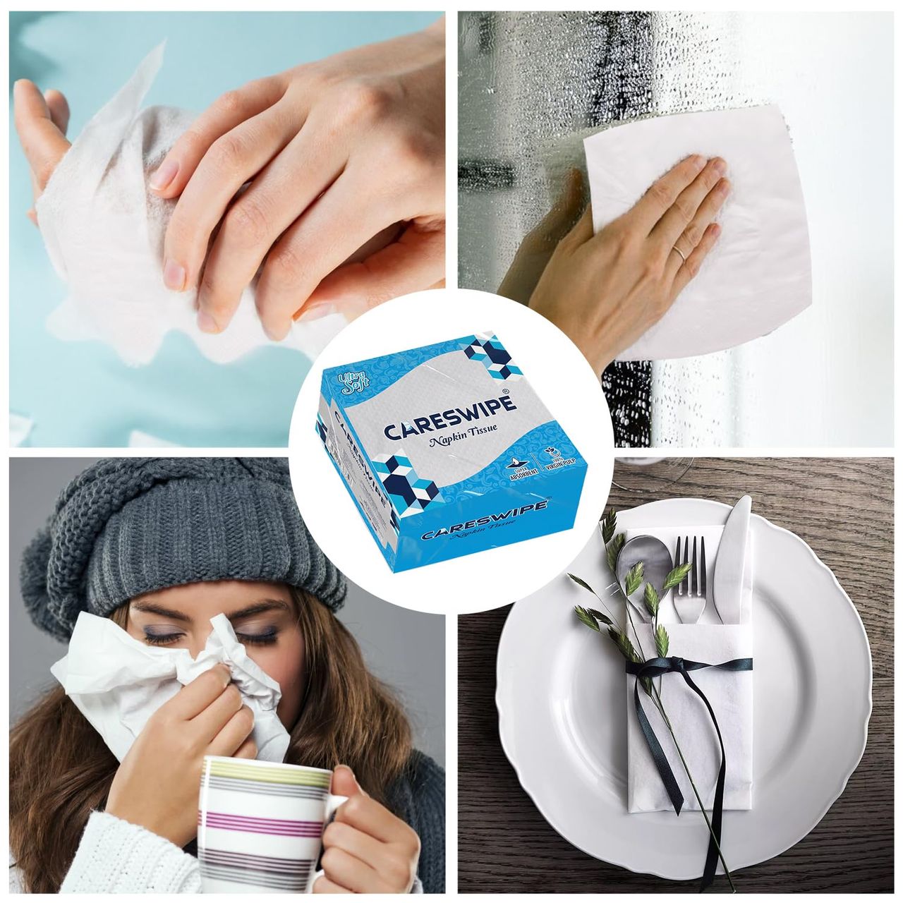 Careswipe Napkin Tissue Paper 100 Pulls Each Set Of 2