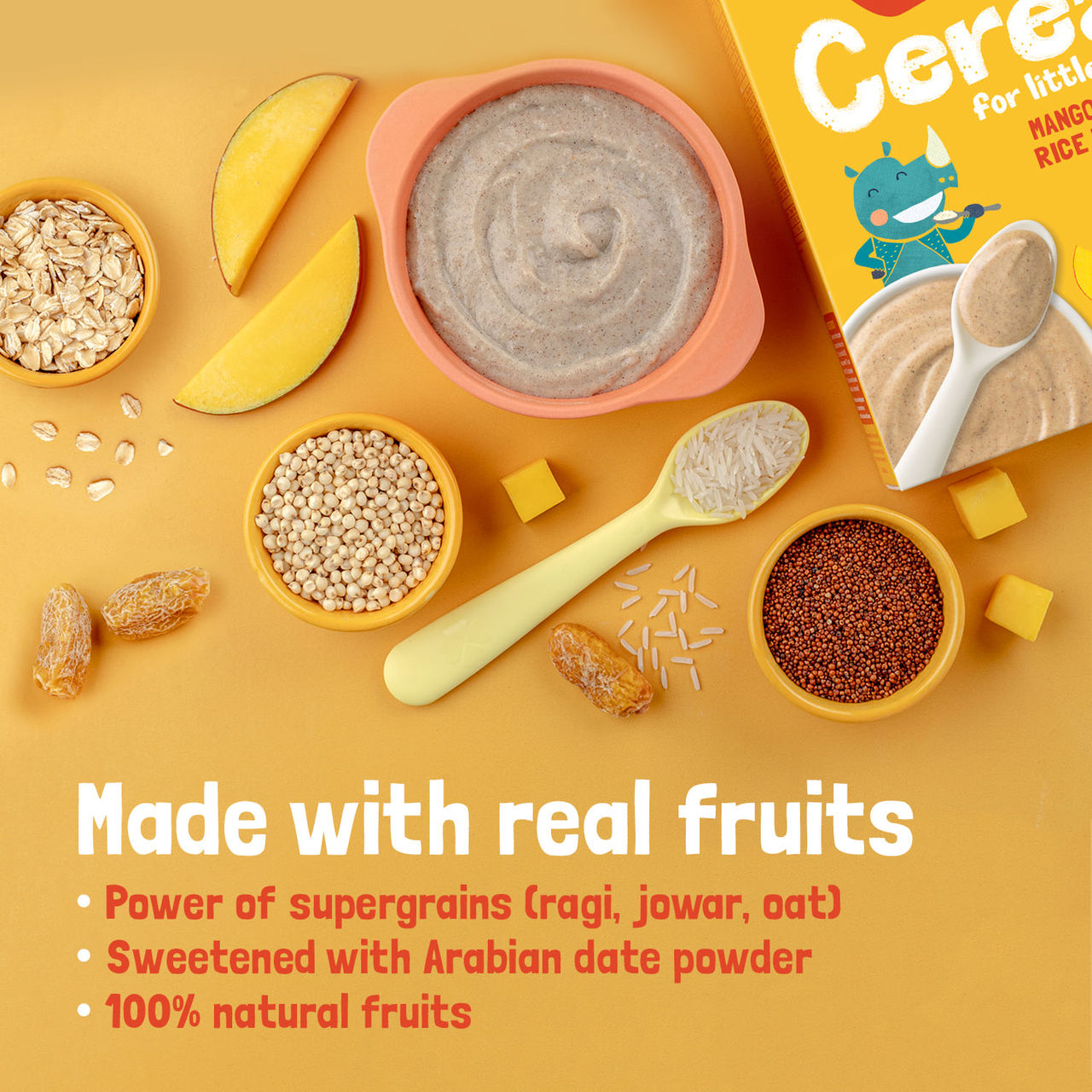 Slurrp Farm No Added Sugar Cereal - Ragi, Rice And Mango With Milk, No Preservatives, Made With Multigrain Millets, 200 Gm(200gms) & Slurrp Farm Cereal - Wheat, Apple & Date With Milkno Added Sugar No Powder 1 Pcs(1pc) Combo