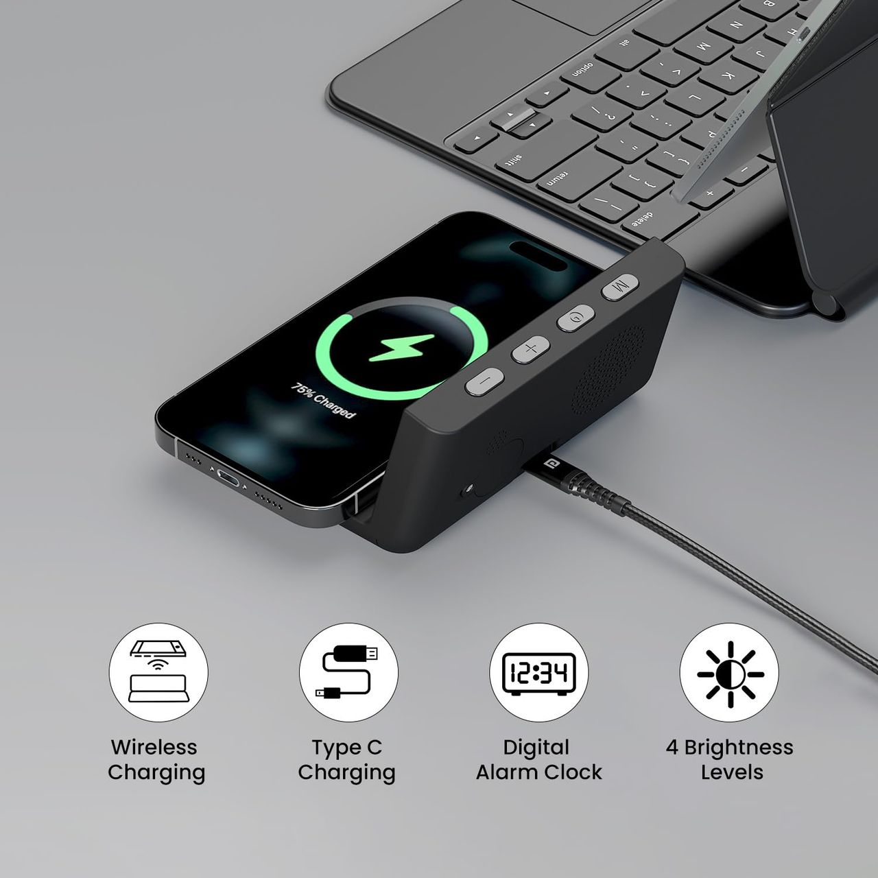 Portronics Freedom 4A a Desktop Wireless Mobile Charger with QC Adapter for Fast Charging(Black)