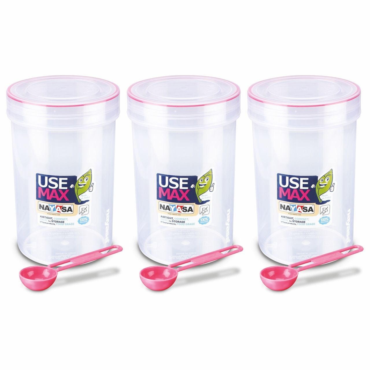 Nayasa Use Max Glaze Container Set 2000 Ml Assorted, (3 Pieces)