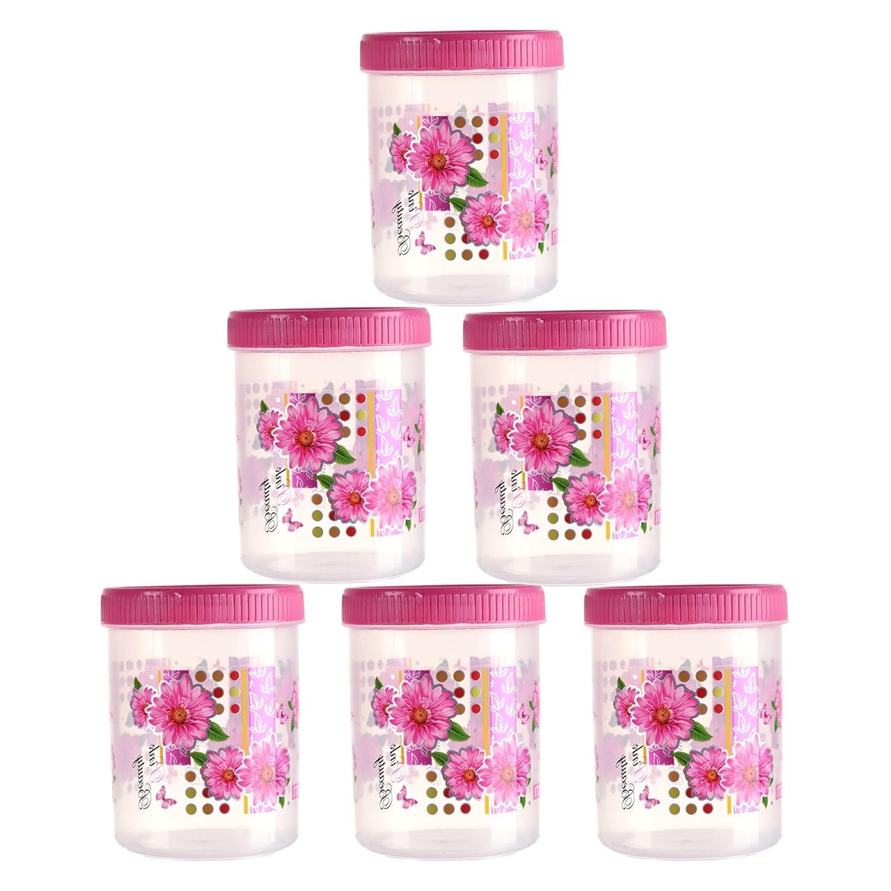 Kuber Industries (Set of 6)  500 ML Plastic Storage Containers for  Kitchen Jar with Spoon | Pink