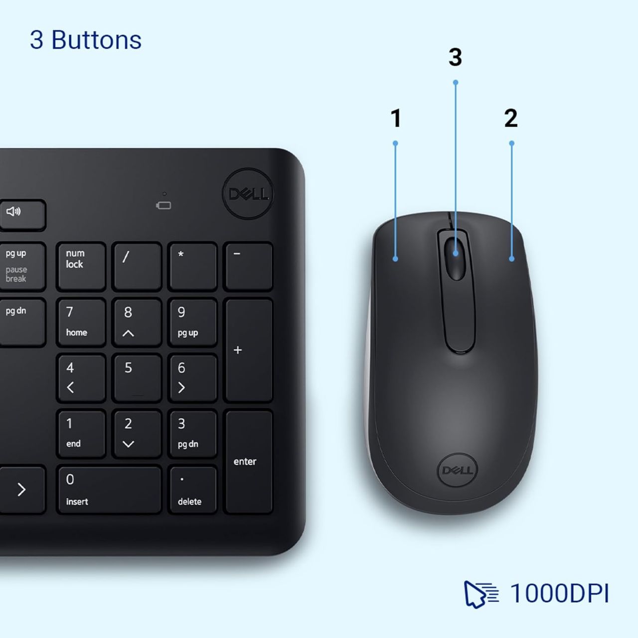 Dell Km3322W Wireless Usb Keyboard And Mouse Combo Anti-Fade & Spill-Resistant Keys- Black