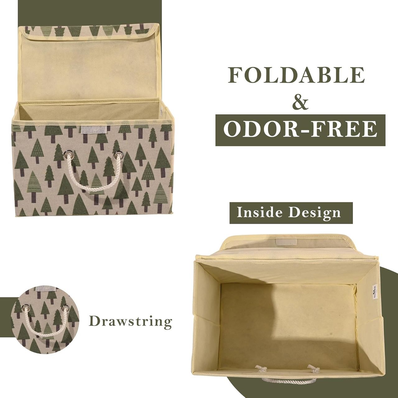 Kuber Industries Pack of 2 ( Large ) Tree-Print Foldable Cotton Drawer Organizer | Cream