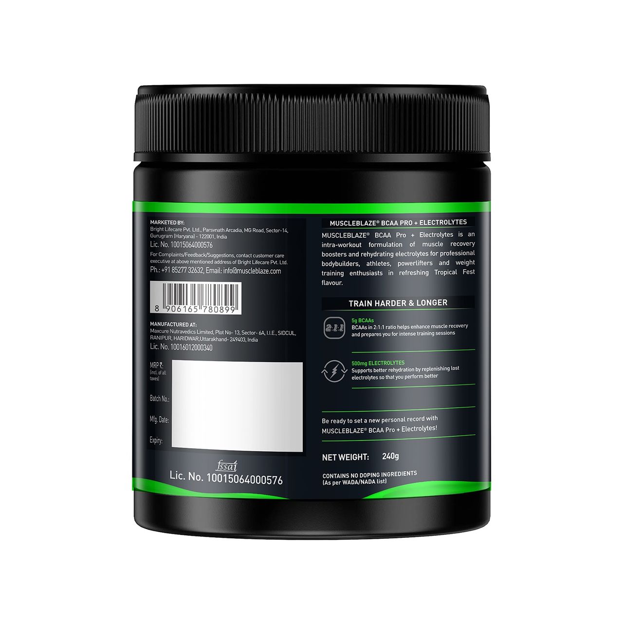 Muscleblaze Bcaa Pro, Powerful Intra Workout With 5 G Vegan Bcaas (Tropical Fest, 30 Servings) 240 g Combo