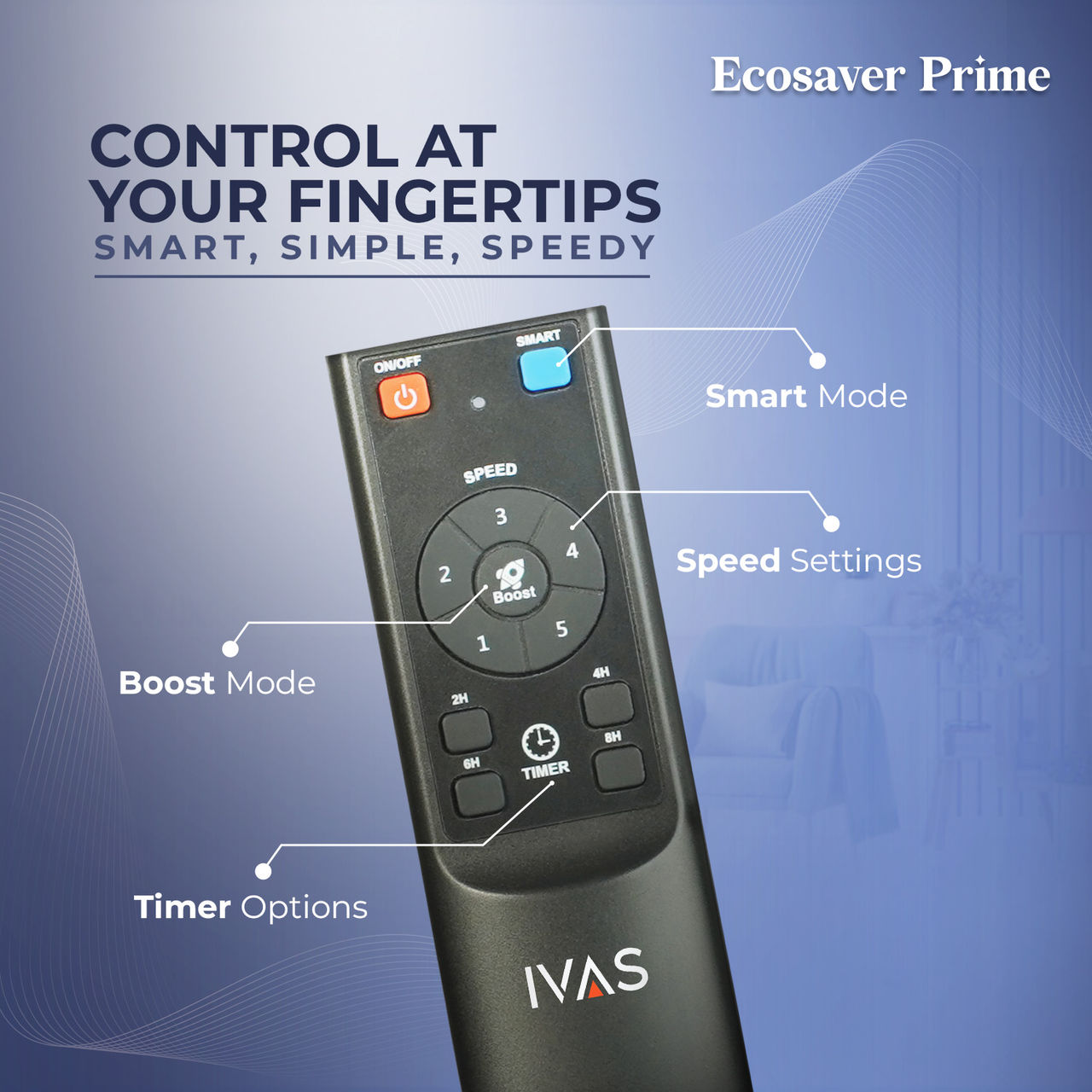 IVAS EcoSaver Prime BLDC Ceiling Fan, 1200mm, 400 RPM, RF Remote Control, BEE 5 Star, Smoky Brown