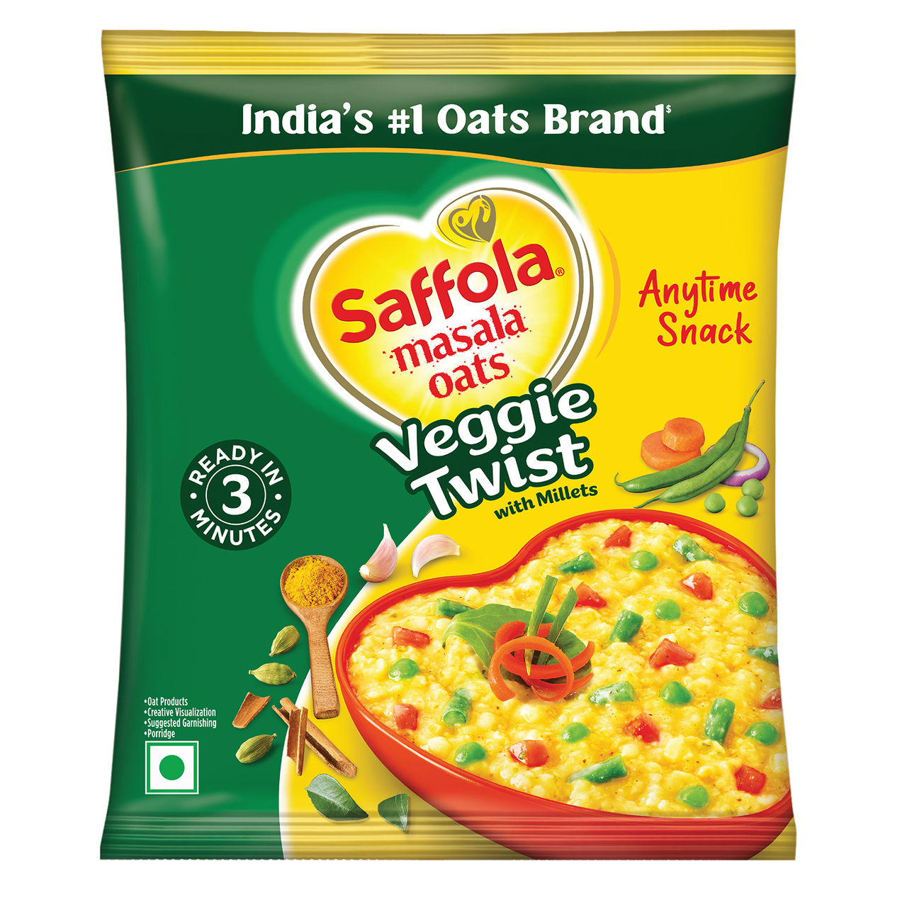 Saffola Masala Oats | Veggie Twist | Anytime Snack | Ready in 3 mins | Millets Goodness 38 g Combo