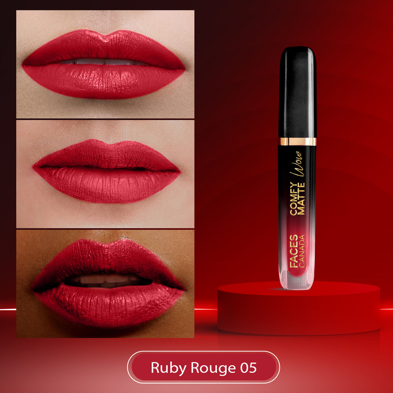 Faces Canada Comfy Matte Wow Liquid Lipstick - Ruby Rouge 03, One Swipe Application