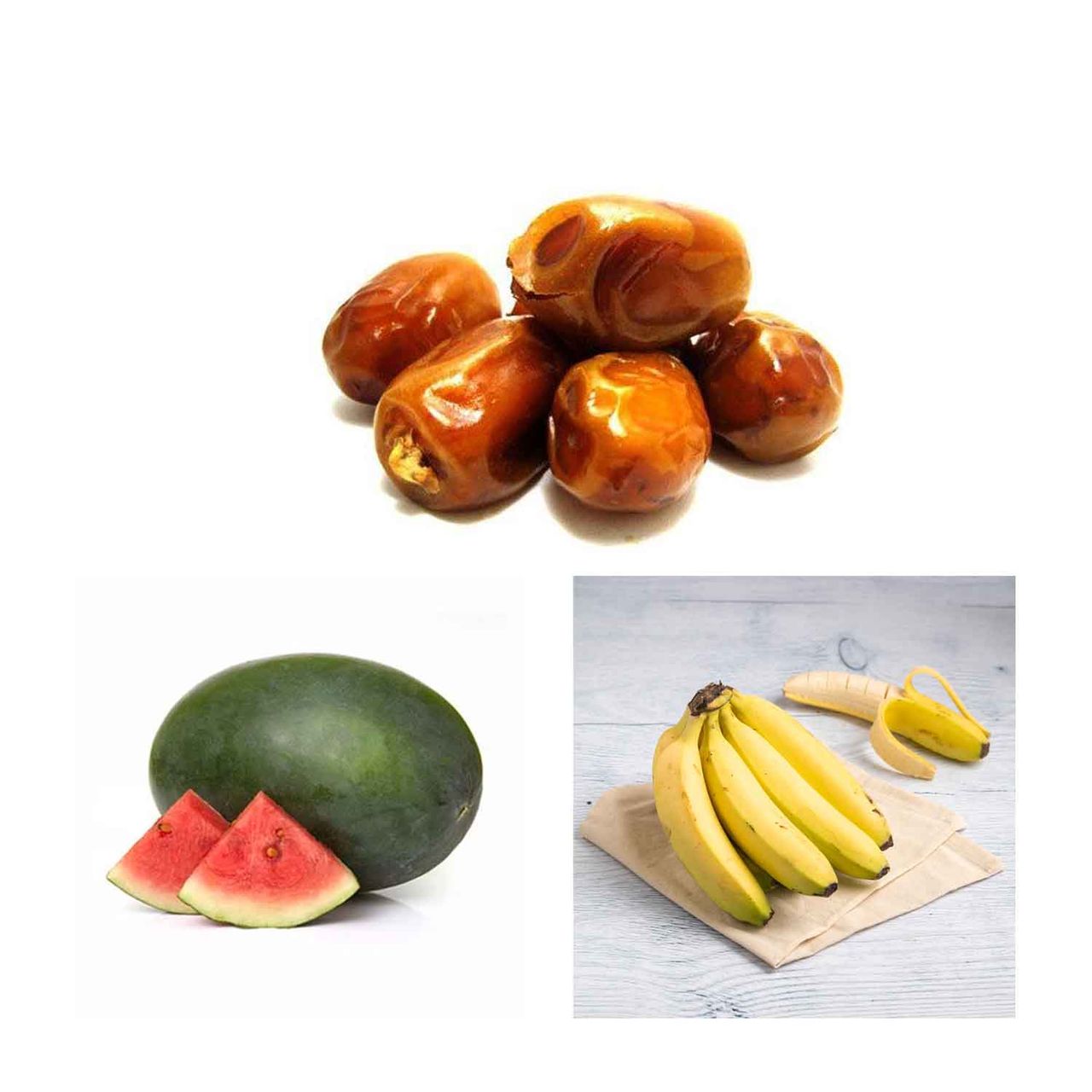 Banana Robusta(3pc), Watermelon Kiran(1pc) & Khari Foods Zahidi Dates(250gms) Combo