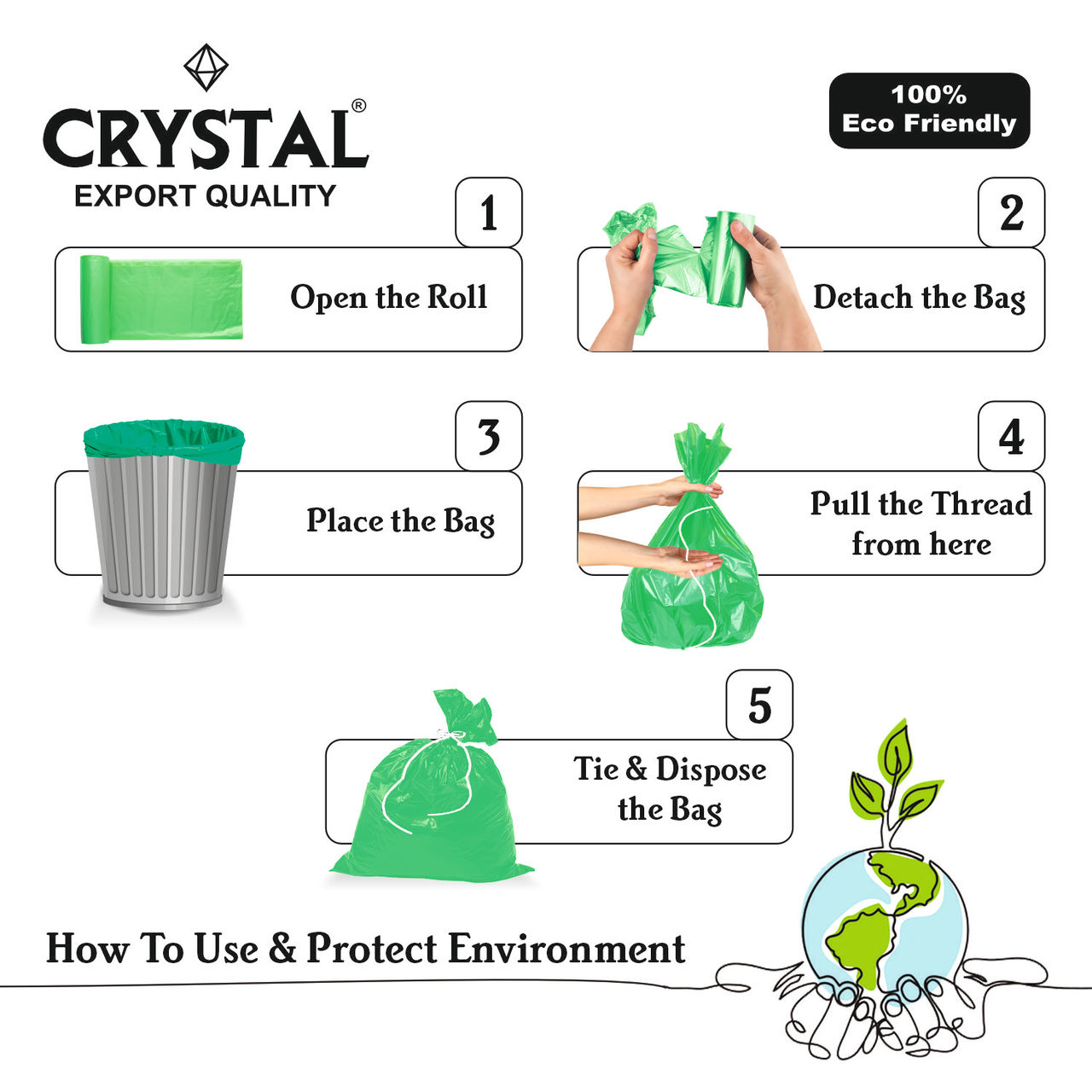 Crystal Medium Green Garbage Bag Roll 19X21 1 pc Combo