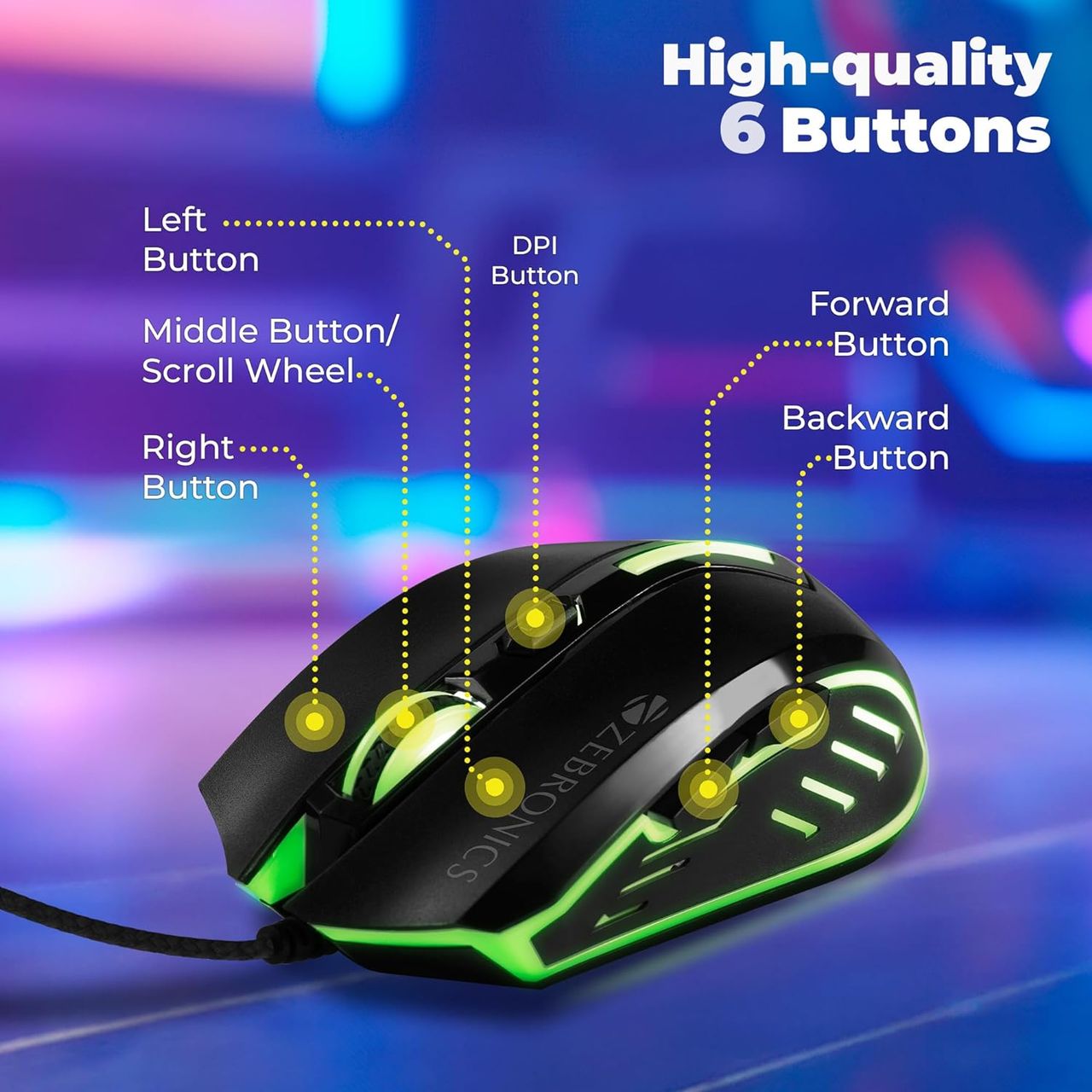 Zeb Sniper Wired Gaming Mouse With 6 Buttons, Multicolor Led Lights, Upto 2400 Dpi , Plug & Play
