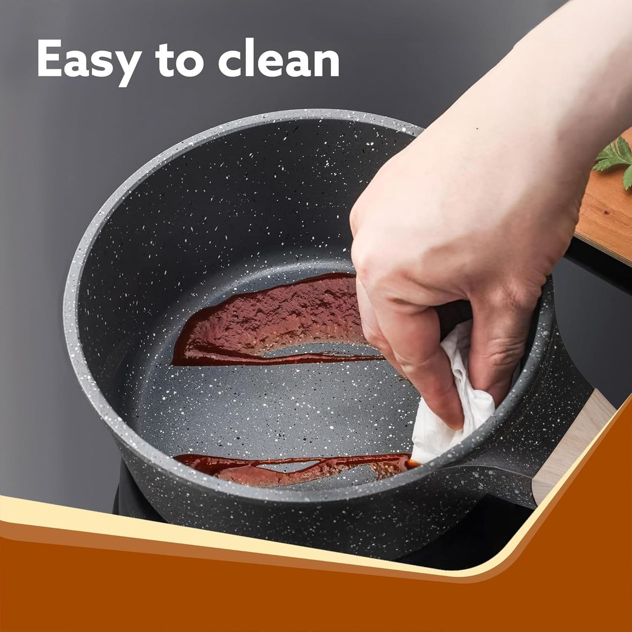 AGARO Imperial Granite Non stick Sauce pan with Glass Lid, 1.5L / 16cm