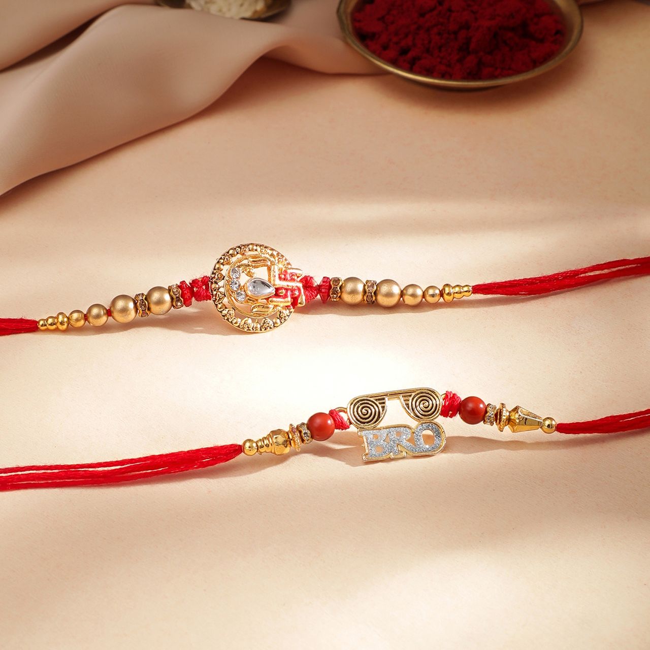 Rubans Gold Toned Bro Code and Swastik Rakhi Set - Stylish and Symbolic
