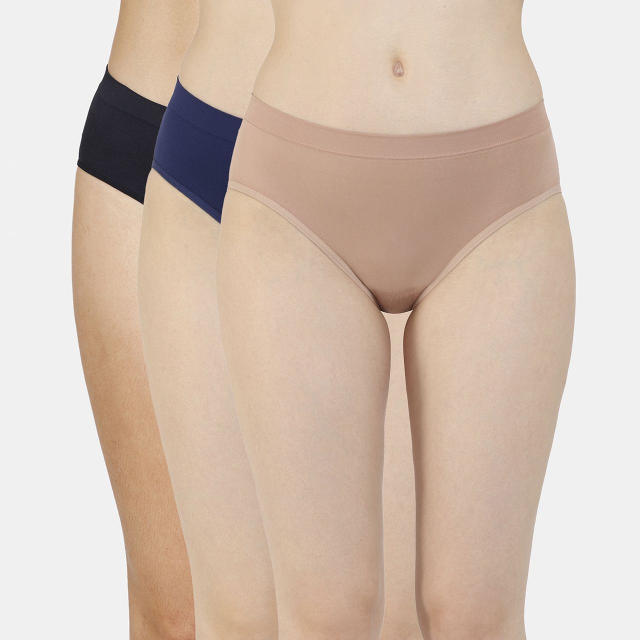 Zivame Women's Medium Rise Full Coverage No Visible Panty Line Hipster | Multicolour - L
